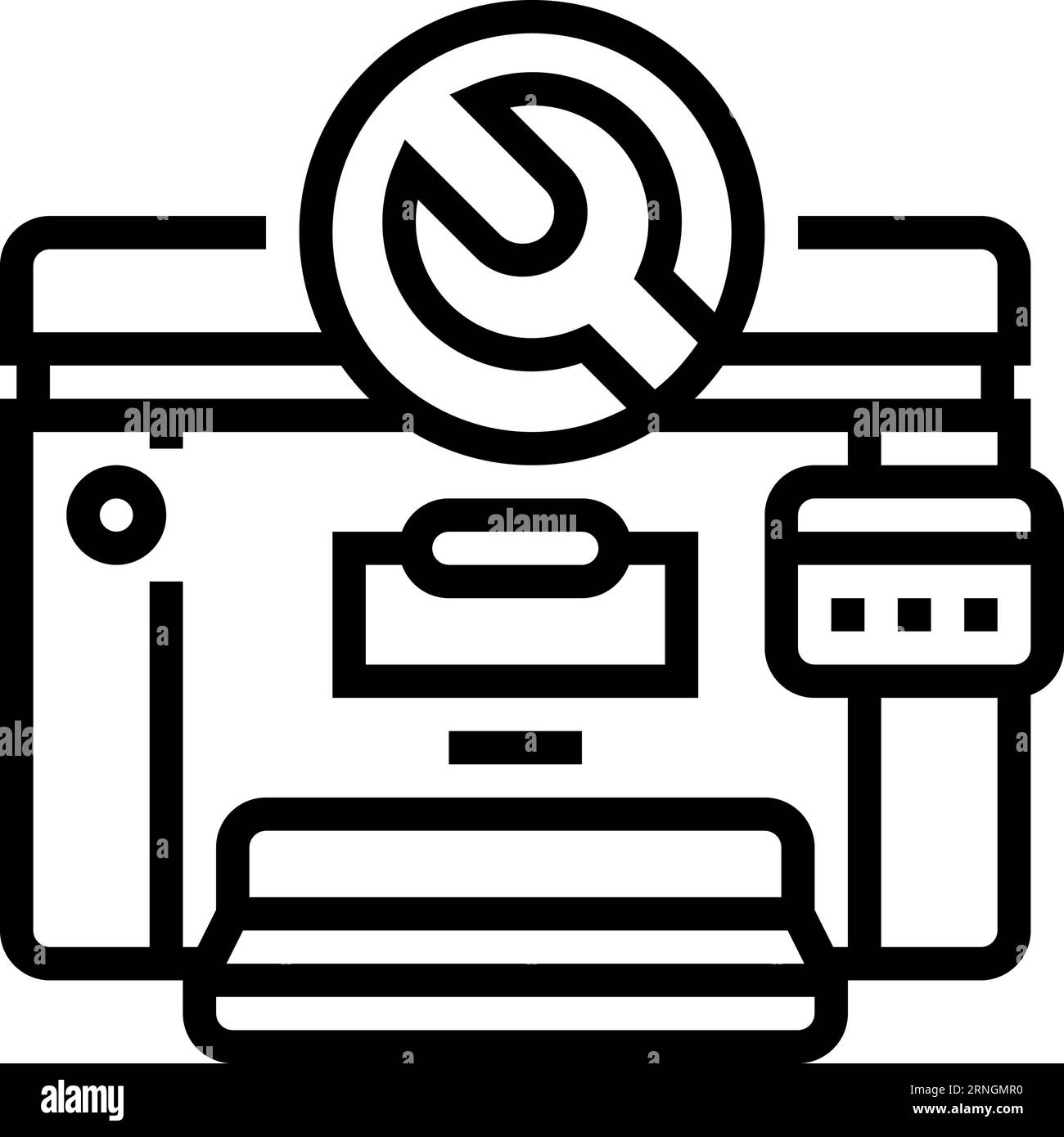 illustration vectorielle de l'icône de ligne d'ordinateur de réparation de réparation d'imprimante Illustration de Vecteur
