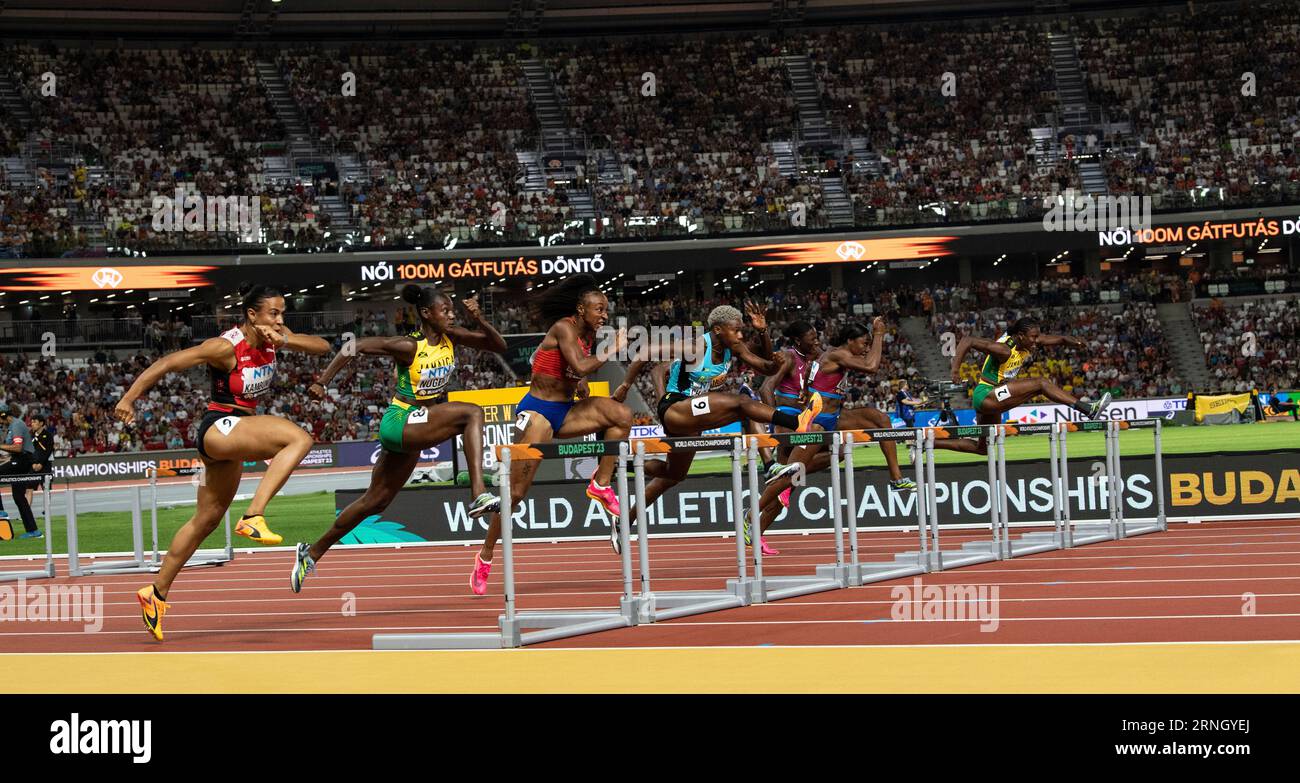 Finale du 100m femmes haies le jour 6 des Championnats du monde d'athlétisme Budapest le 24 août 2023. Photo de Gary Mitchell Banque D'Images