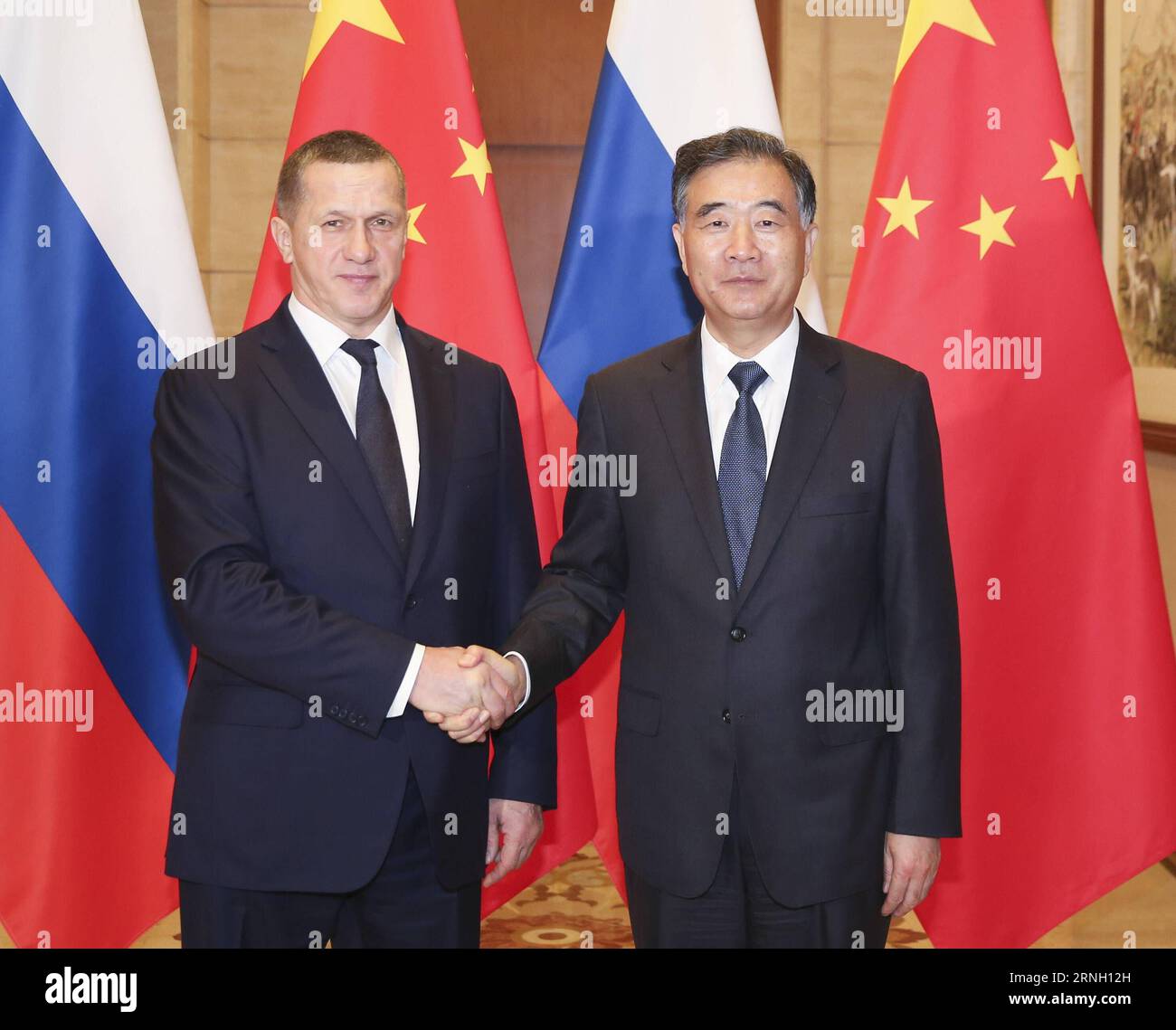 (161020) -- PÉKIN, le 20 octobre 2016 -- le vice-premier ministre chinois Wang Yang (à droite) serre la main de son homologue russe Yury Trutnev, également envoyé présidentiel dans le district fédéral d extrême-Orient de la Russie, au cours de la deuxième réunion du conseil de coopération régionale entre les provinces du nord-est de la Chine et l extrême-Orient de la Russie à Beijing, capitale de la Chine, le 20 octobre 2016. ) (Zyd) CHINA-BEIJING-WANG YANG-TRUTNEV-MEETING (CN) DingxLin PUBLICATIONxNOTxINxCHN Beijing OCT 20 2016 le vice-premier ministre chinois Wang Yang r serre la main de sa partie russe Yury Trutnev ainsi envoyé présidentiel en Russie S extrême-Orient FEDER Banque D'Images
