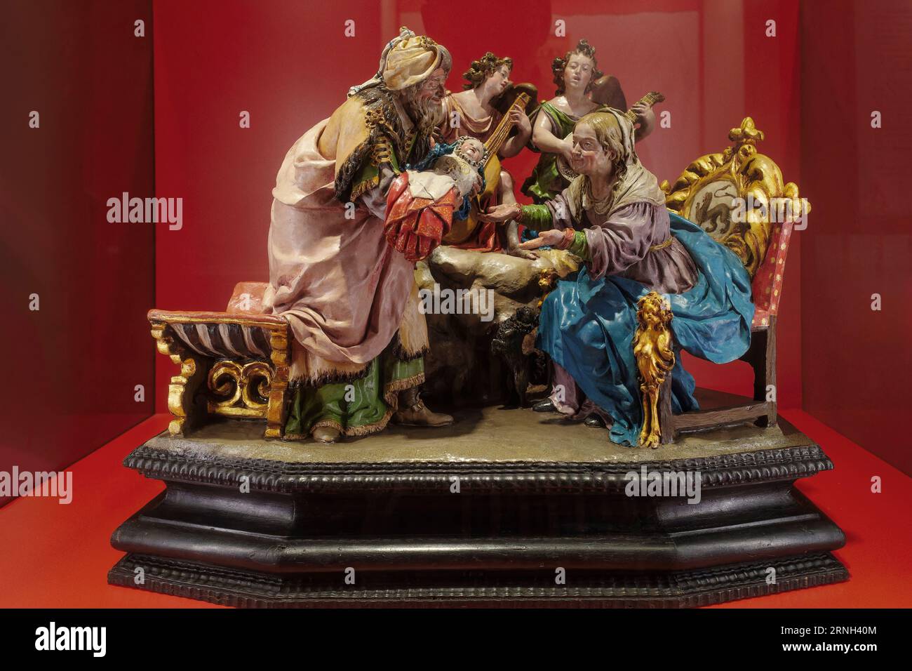 Fille vierge avec San Joaquin et Santa Ana, terre cuite polychrome, palais des ducs d'Infantado, musée provincial, ville de Guadalajara, Espagne Banque D'Images