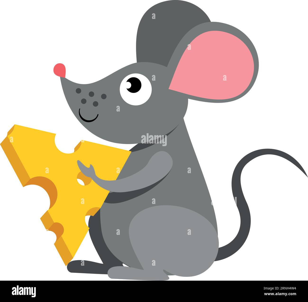 Souris drôle avec morceau de fromage. Mignon rat de dessin animé Illustration de Vecteur