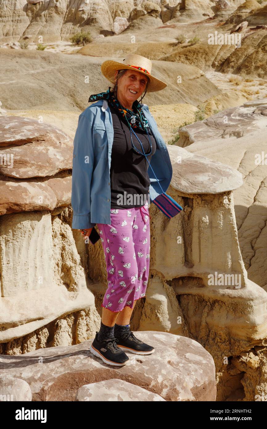 Les visiteurs apprécient l'Ah-Shi-SLE Pah Wilderness Study Area qui possède certaines des meilleures formations hoodoo dans les collines d'argile sculptées dans l'eau du New Mexic Banque D'Images