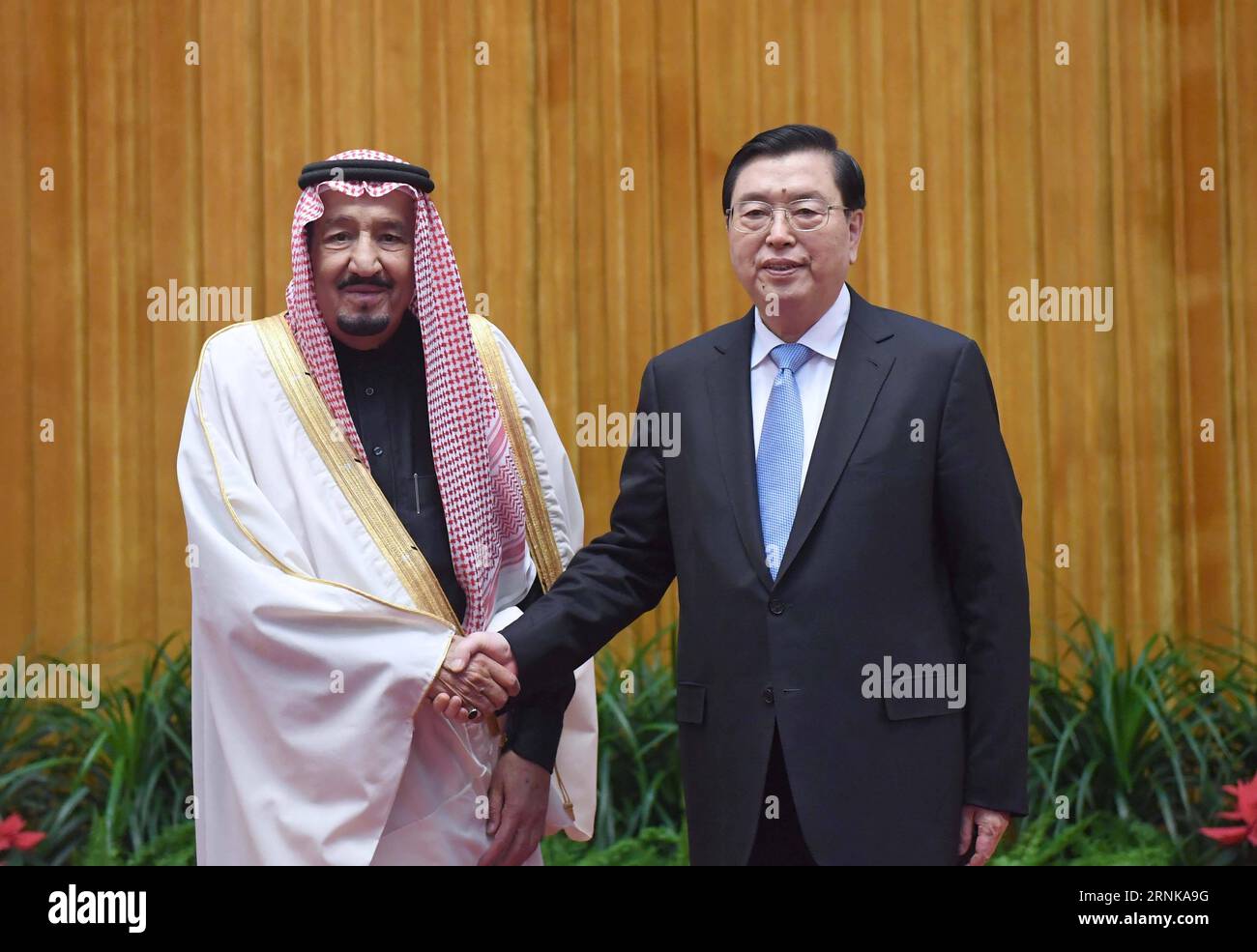 (170317) -- BEIJING, le 17 mars 2017 -- Zhang Dejiang (R), président du Comité permanent du Congrès national populaire de Chine, rencontre le roi saoudien Salman bin Abdulaziz Al Saoud au Grand Hall du peuple à Beijing, capitale de la Chine, le 17 mars 2017.) (Zwx) CHINA-BEIJING-SAUDI KING-MEETING (CN) ZhangxDuo PUBLICATIONxNOTxINxCHN Beijing Mars 17 2017 Zhang Dejiang r Président du Comité Thing du Congrès national des célébrités S de Chine rencontre le roi saoudien Salman am Abdul Aziz Al Saud AU Grand Hall des célébrités à Beijing capitale de la Chine Mars 17 2017 zwx Chine Beiji Banque D'Images