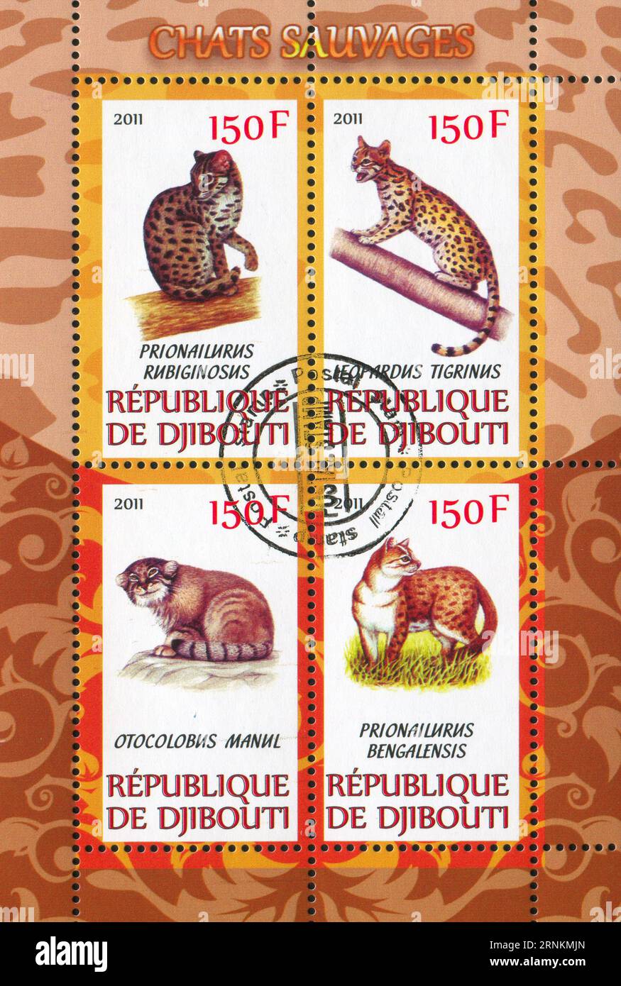 DJIBOUTI - CIRCA 2011 : timbre imprimé par Djibouti, montre animal, circa 2011 Banque D'Images