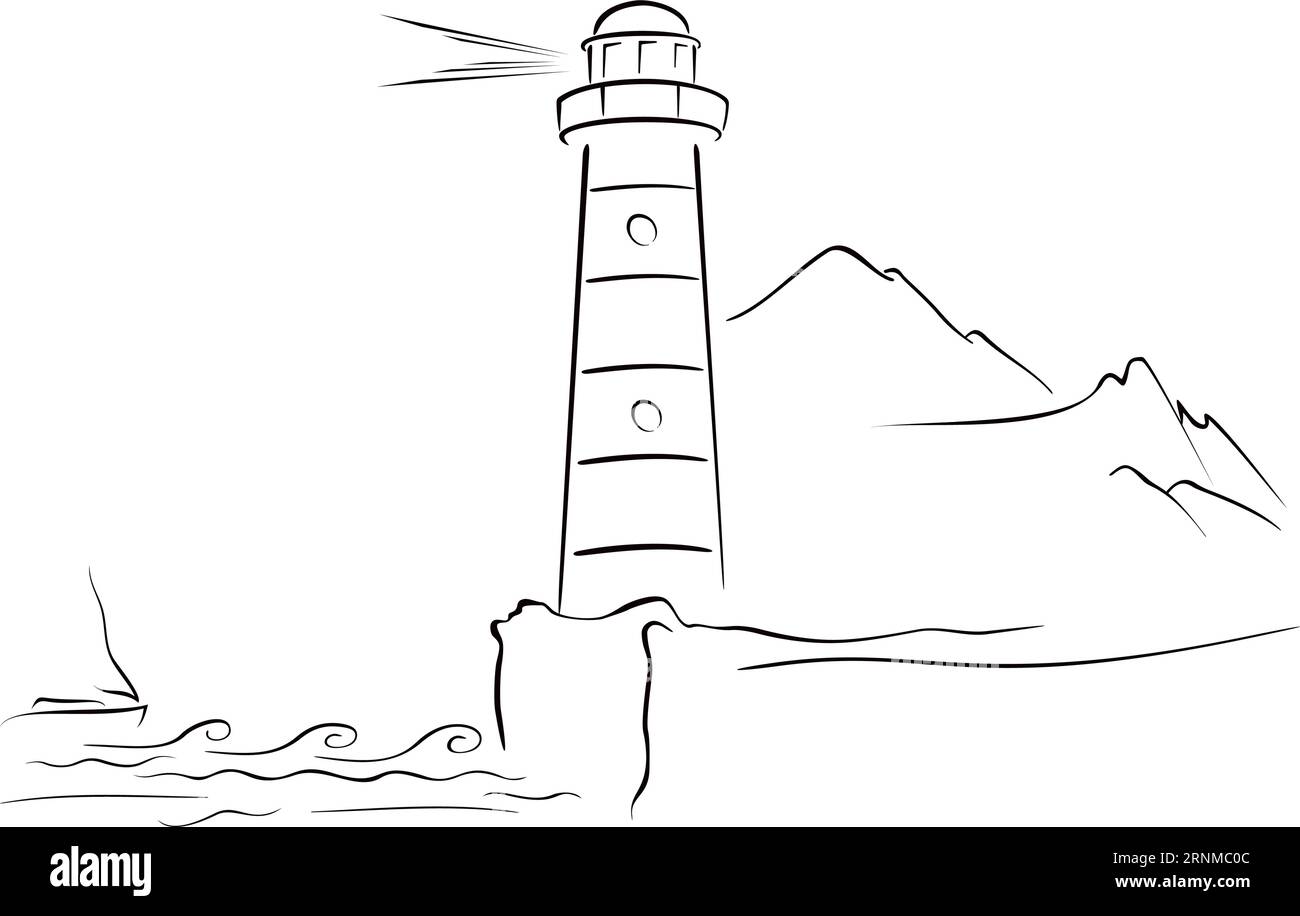 Le phare sur la côte Illustration de Vecteur