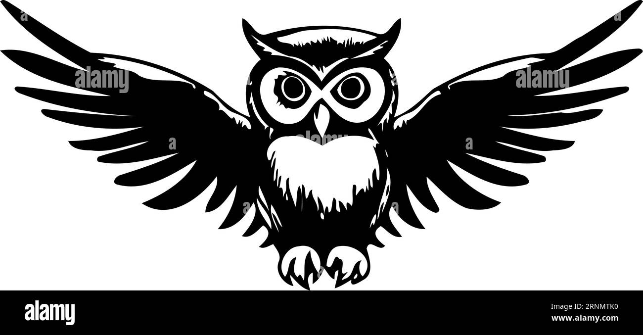 oiseau animal hibou à ailes ouvertes illustration vectorielle minimaliste noir et blanc Illustration de Vecteur