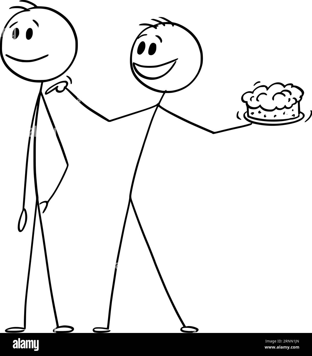 Personne souriante prête à jeter du gâteau sur le visage, Vector Cartoon Stick Figure Illustration Illustration de Vecteur