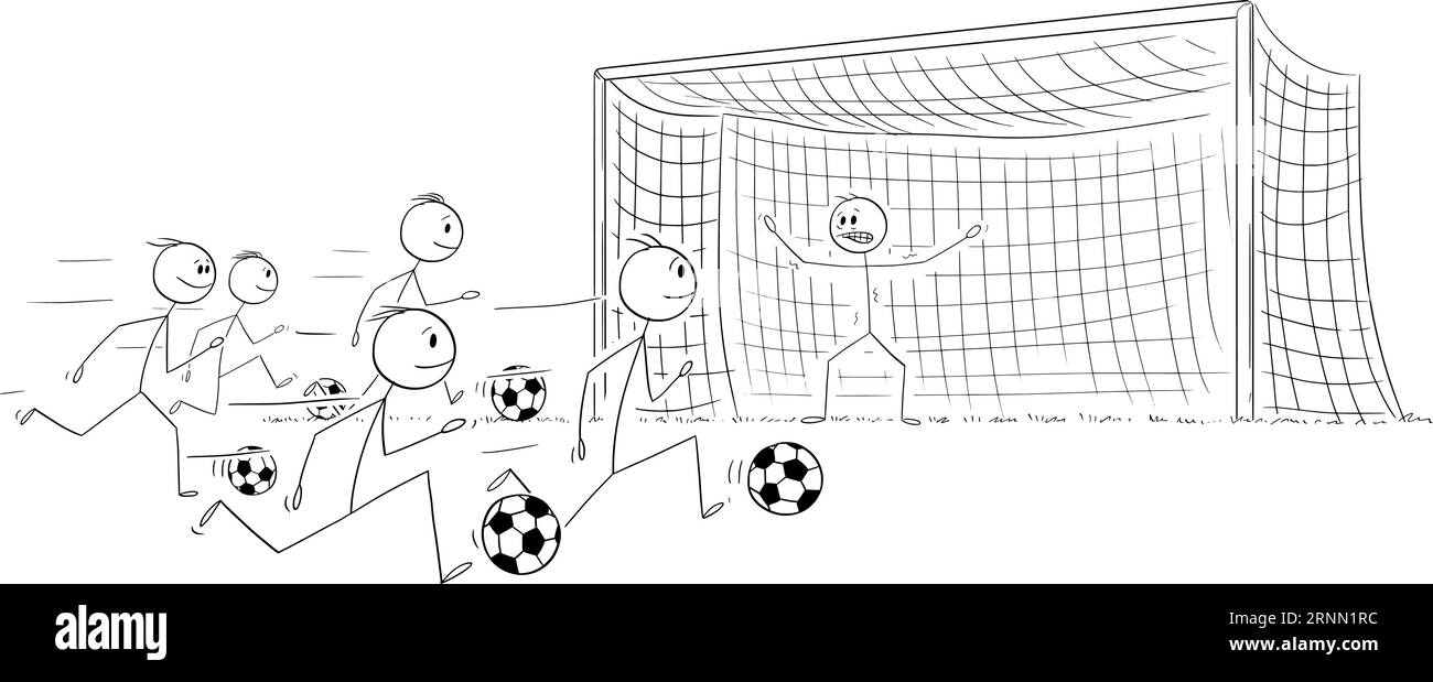 Objectif d'affaires métaphore de football, Vector Cartoon Stick Figure Illustration Illustration de Vecteur