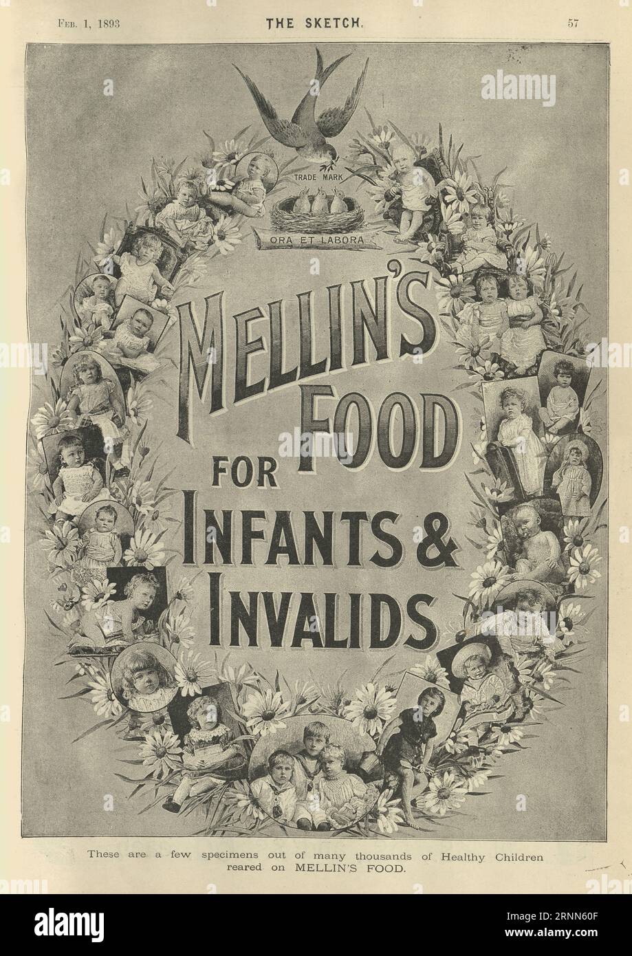 Vintage Victorian Advet pour Mellin's Food for Infants and Invalides, années 1890, 19e siècle Banque D'Images
