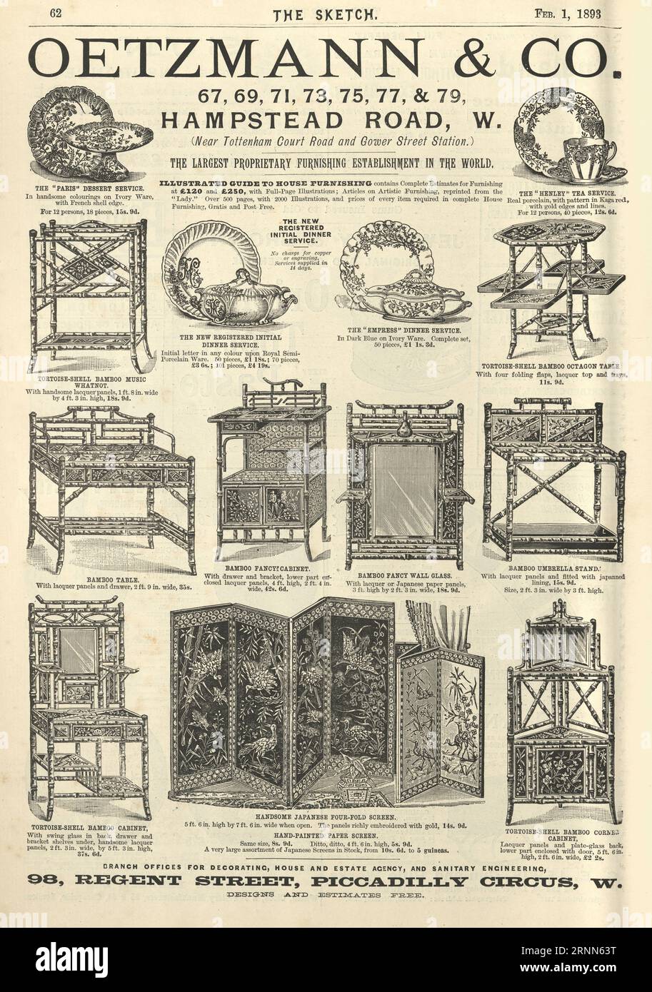 Vintage Advet victorien pour ameublement Oetzmann & Co, années 1890, 19e siècle Banque D'Images