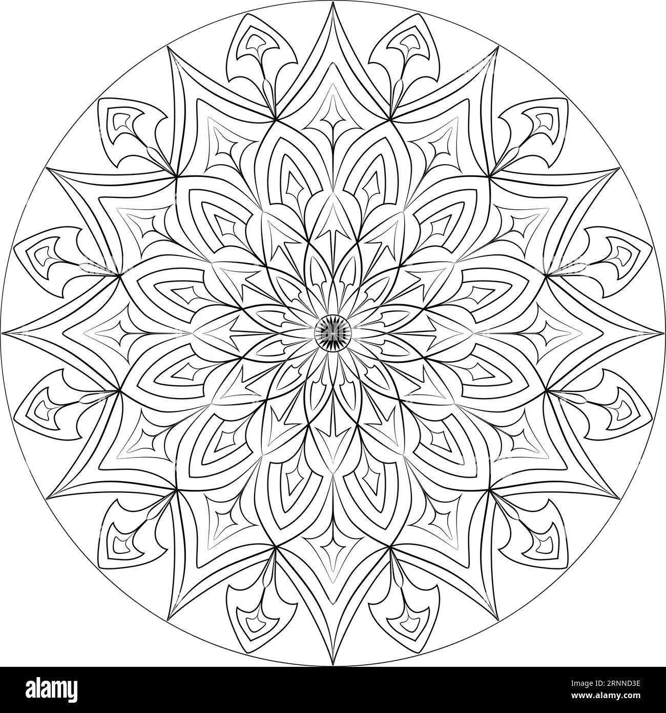 Il s'agit d'un mandala noir illustré sur un fond blanc dans un cercle. Il sera utilisé pour l'impression textile, les draps de lit et les fonds de couleur. Illustration de Vecteur