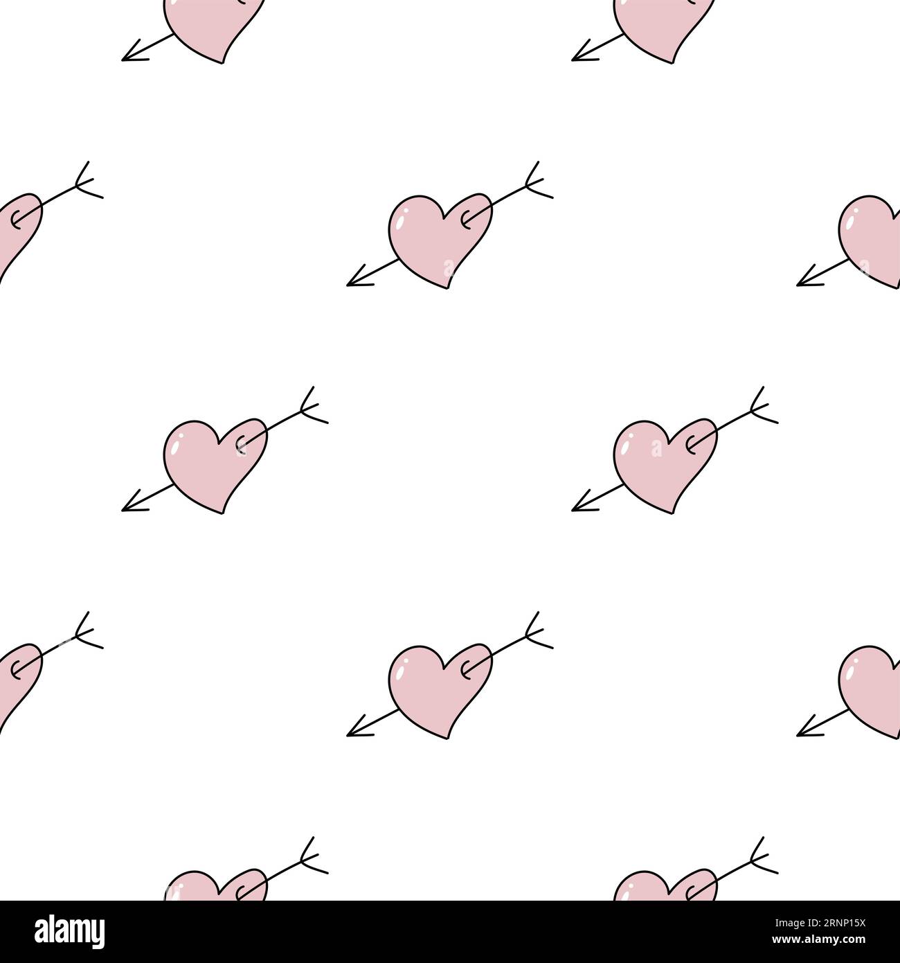 Vector mignon motif sans couture dessiné à la main avec des coeurs roses et des flèches Illustration de Vecteur