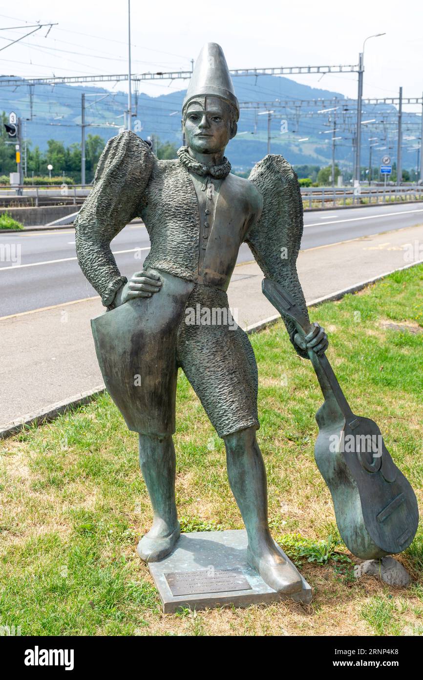 Statue de Weiss Clown sur l'estran, Rapperswil-Jona, Canton de St. Gallen, Suisse Banque D'Images