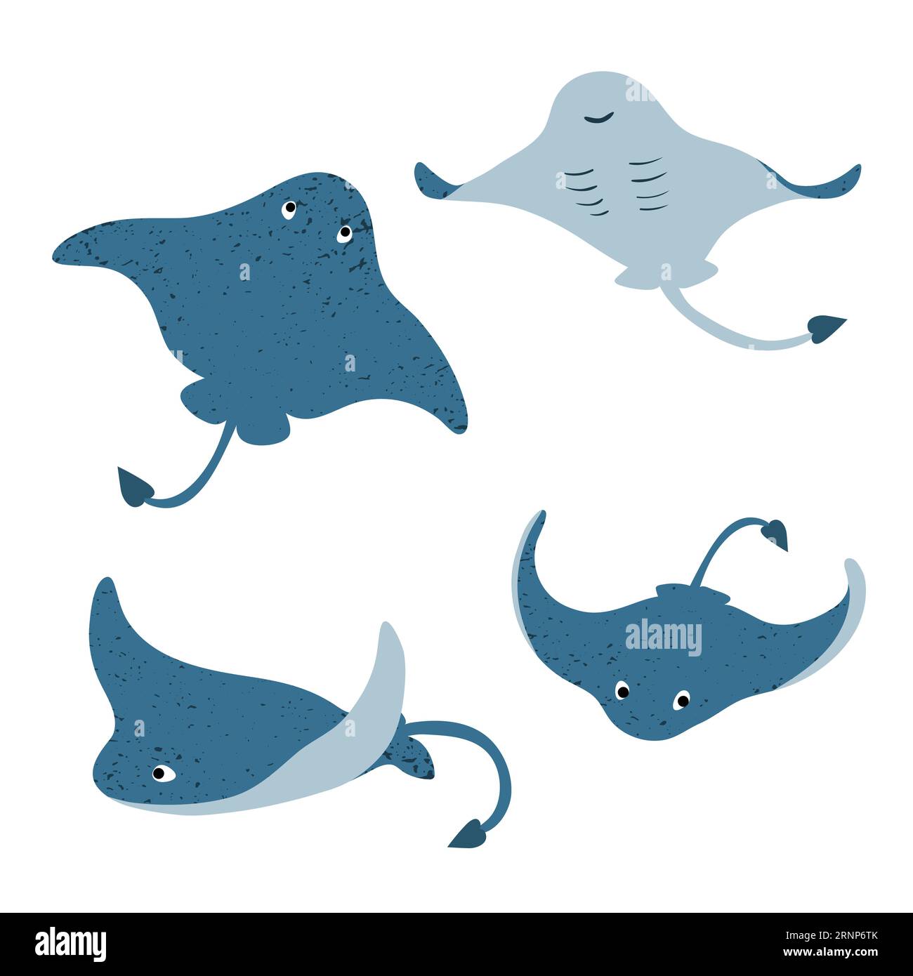 Ensemble de mignons stingrays de dessin animé. Illustration vectorielle de raie manta. Illustration de Vecteur