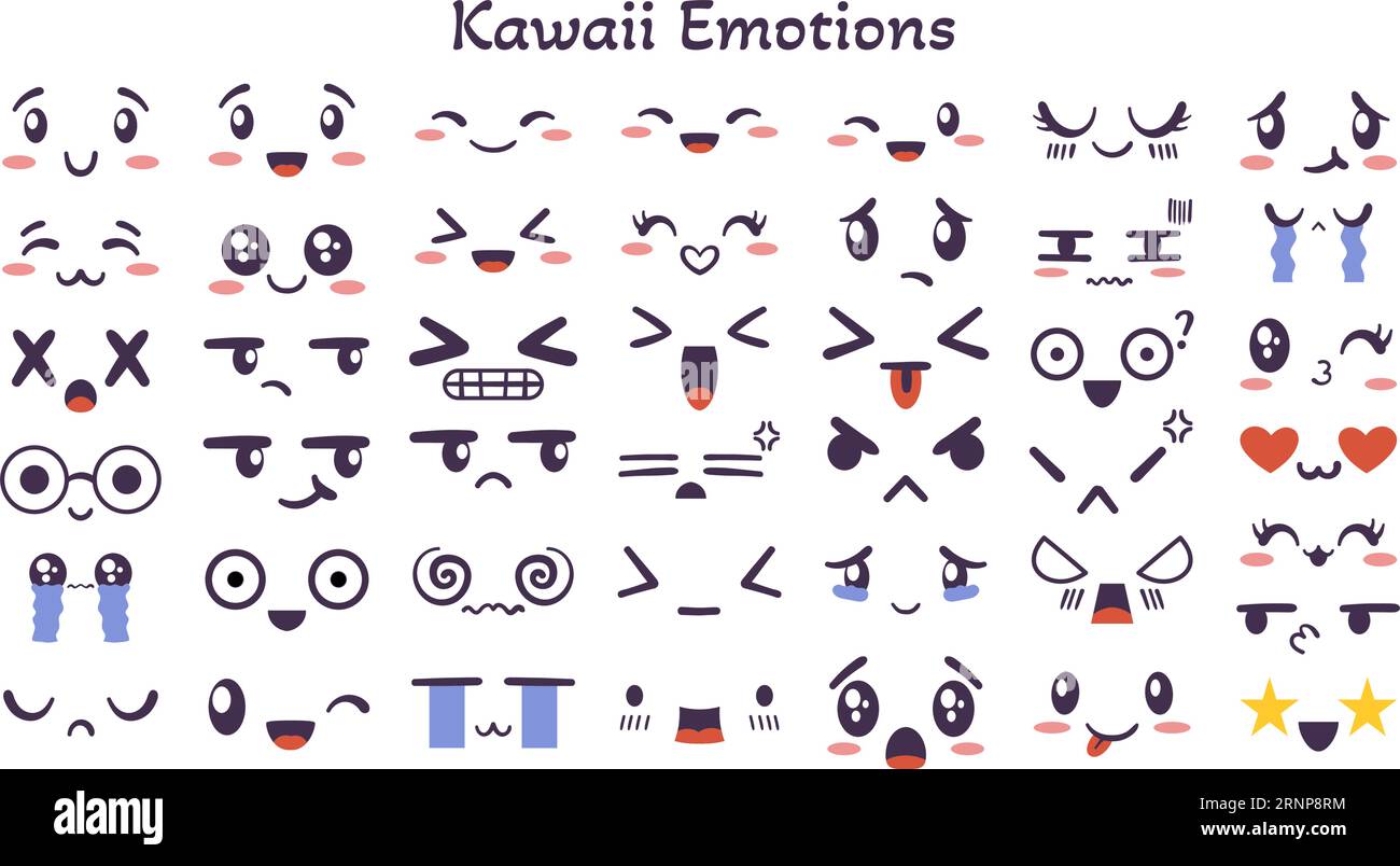 Kawaii visage exprimant émotion et humeur Illustration de Vecteur