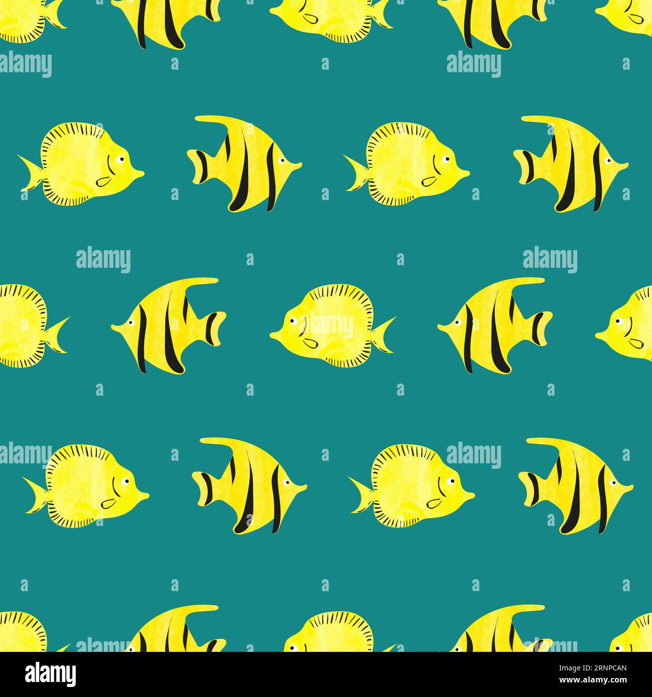 Motif sans couture de poisson aquarelle. Fond de vecteur avec des poissons de mer jaunes mignons Illustration de Vecteur