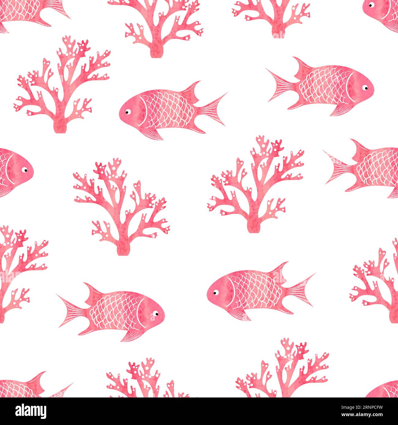 Motif aquarelle sans couture avec des poissons et des coraux. Fond vectoriel rose. Monde sous-marin Illustration de Vecteur