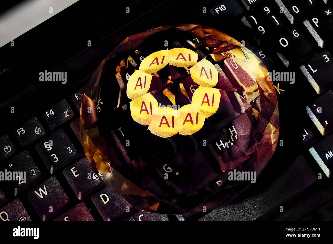 IA, intelligence artificielle le nouveau diamant de la technologie de l'information, image colorée avec gros plan de l'ordinateur portable et diamant Banque D'Images