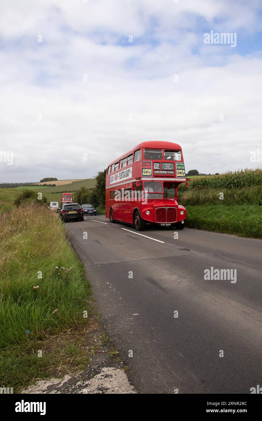 Imberbus 2023, service de bus classique le 19 août à Imber village et d'autres endroits sur la plaine de Salisbury Wiltshire Royaume-Uni Banque D'Images