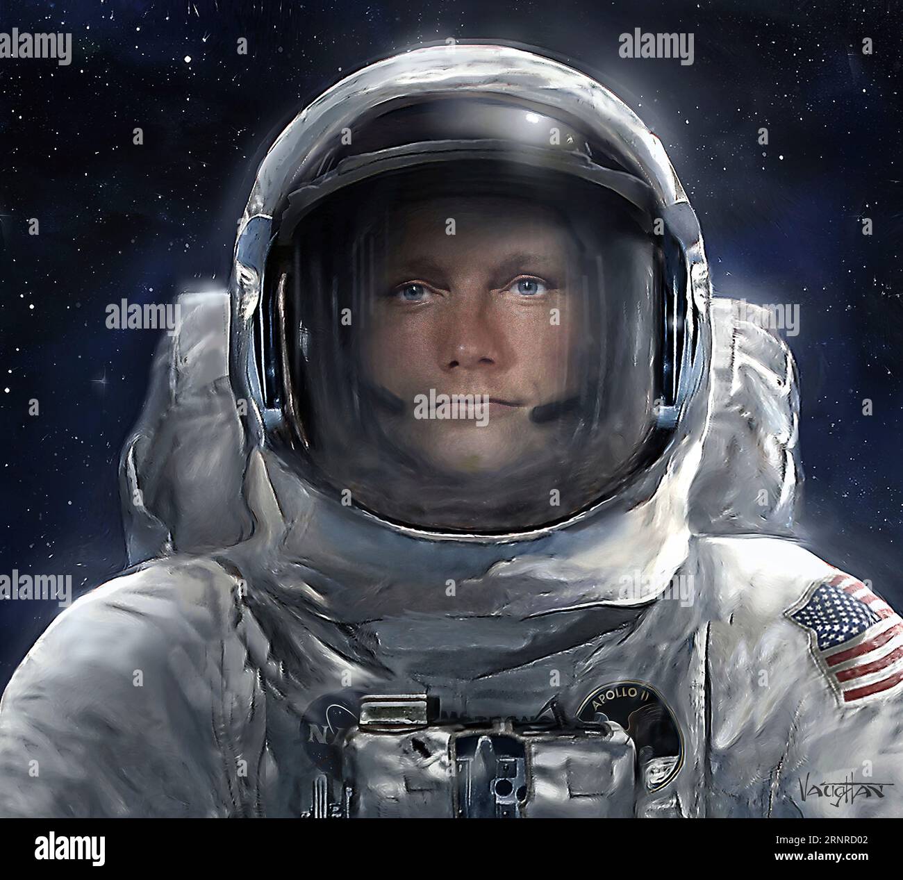 L'astronaute d'Apollo 11 Neil Armstrong sur la Lune, illustration Banque D'Images
