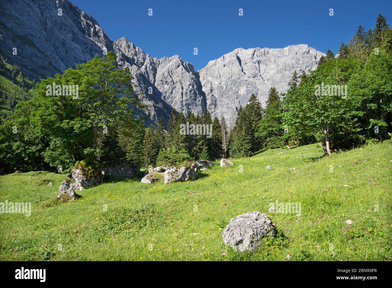 Les murs nord des montagnes Karwendel - les murs de Grubenkar spitze. Banque D'Images