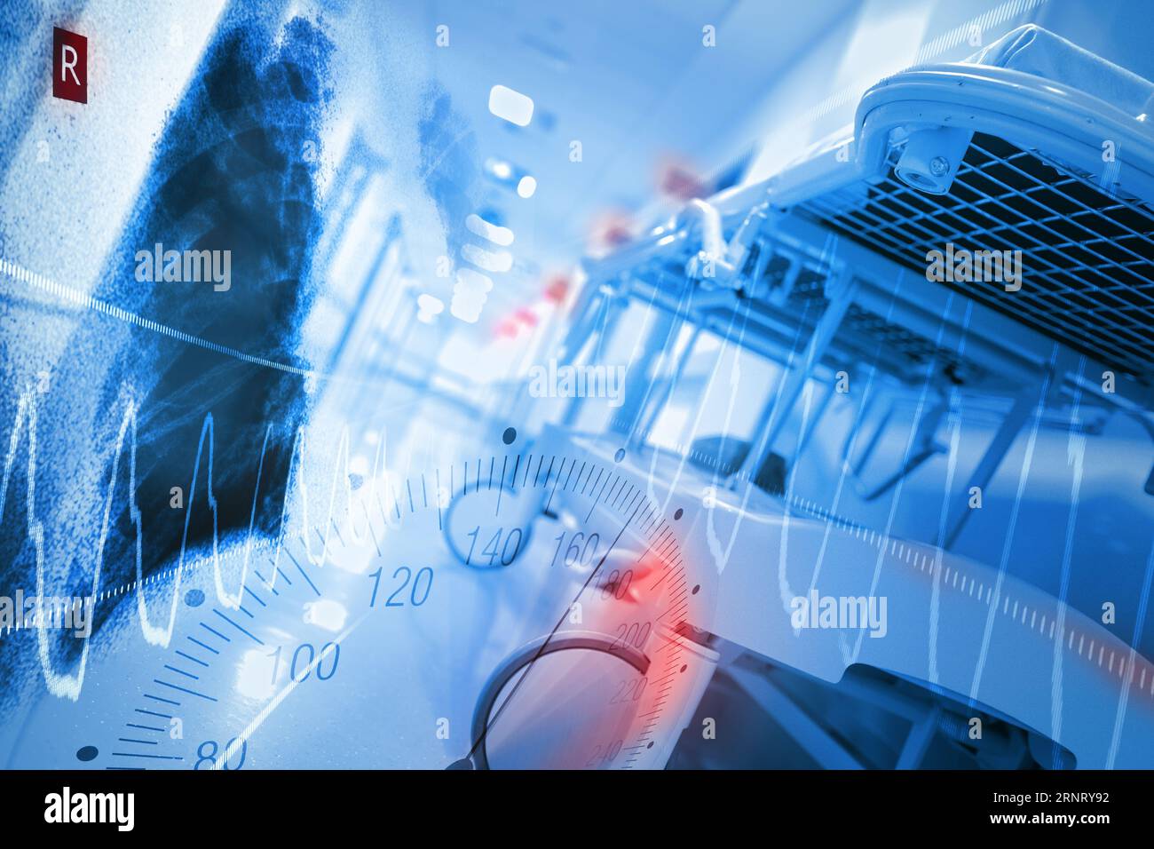 Holway médical avec des messages virtuels aux technologies sous la forme de film radiographique, courbes de paramètres comme un fond pratique pour la créativité et inspira Banque D'Images