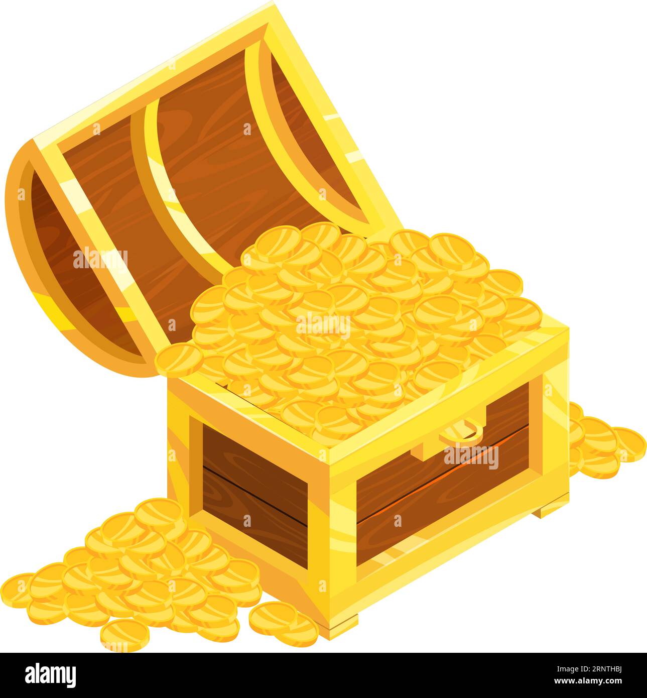 Pièces d'or dans le coffre en bois. Icône isométrique de dessin animé Illustration de Vecteur