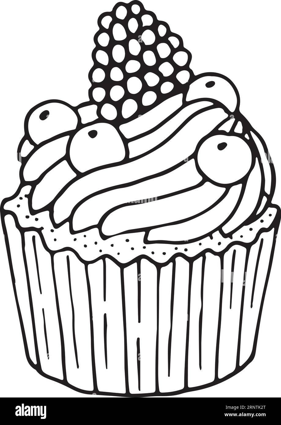 Icône du cupcake aux baies. Croquis de muffin dessiné à la main Illustration de Vecteur