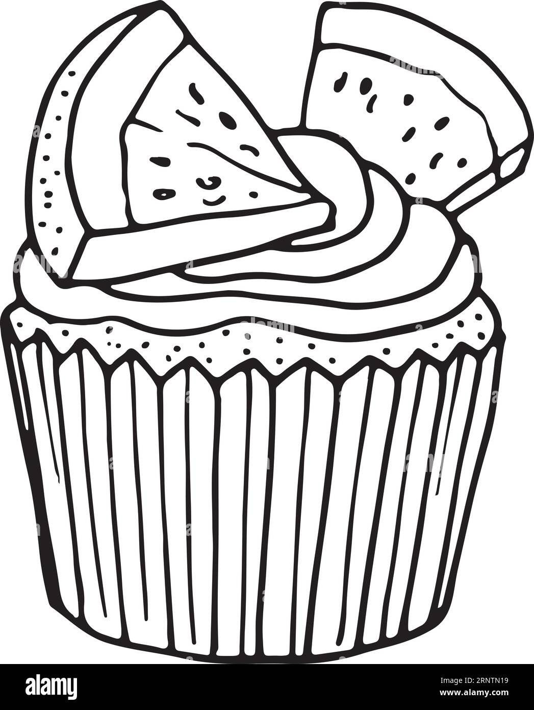 Icône cupcake aux fruits frais. Doodle à muffins à lignes noires Illustration de Vecteur