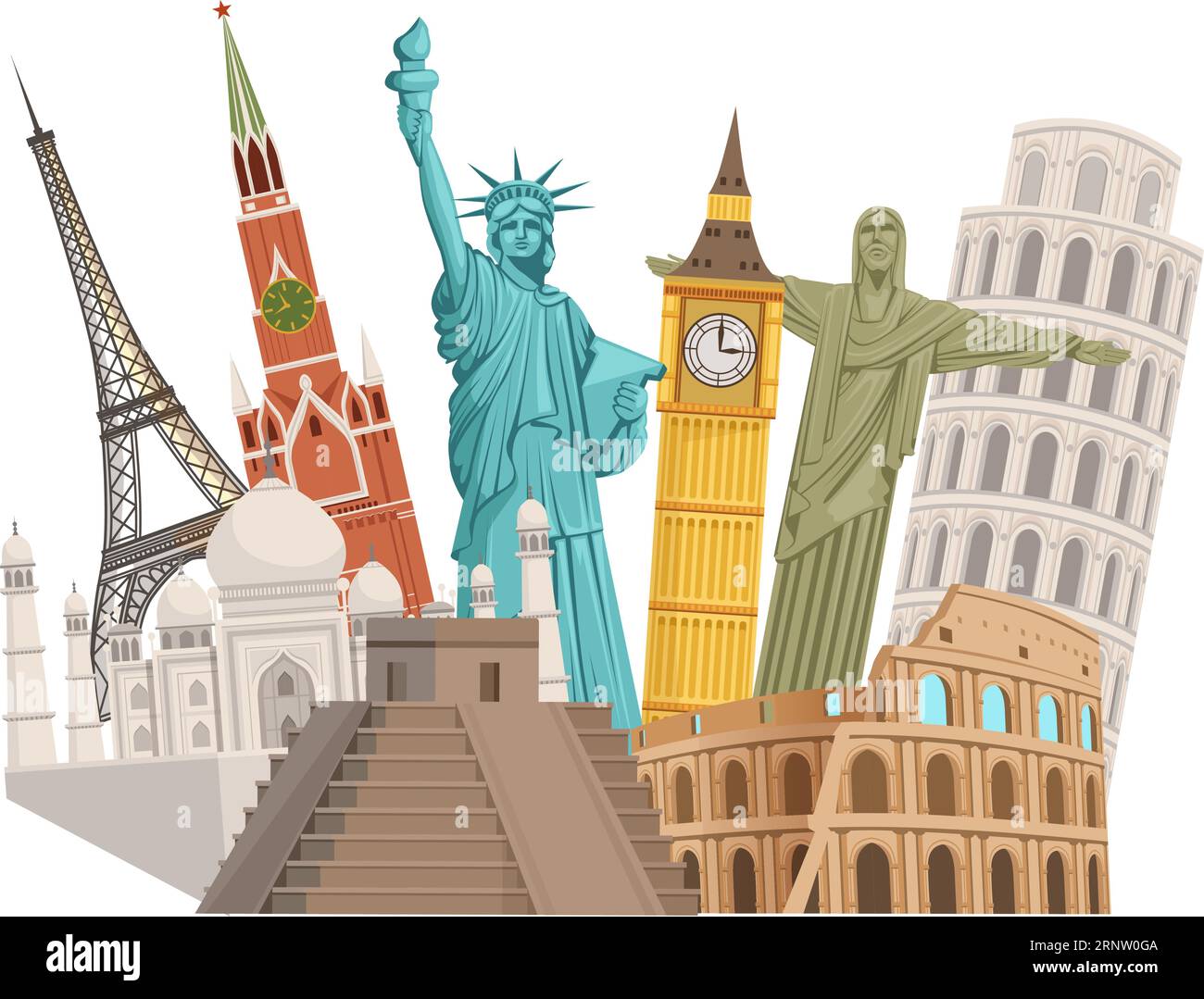 Monuments de voyage dans le monde. Icône lieux touristiques Illustration de Vecteur