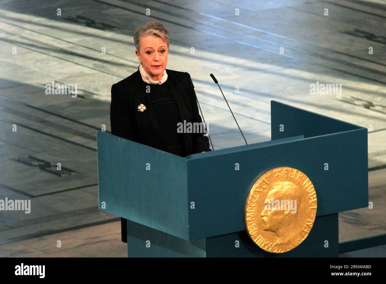 (171211) -- OSLO, le 11 décembre 2017 -- Berit Reiss-Andersen, président du Comité Nobel norvégien, prend la parole lors de la cérémonie de remise des prix à Oslo, Norvège, le 10 décembre 2017. L'ICAN a reçu le prix Nobel de la paix 2017 lors d'une cérémonie de remise des prix dimanche, pour ses efforts visant à donner un nouvel élan au processus d'abolition des armes nucléaires. (djj) NORVÈGE-OSLO-PRIX NOBEL DE LA PAIX LiangxYouchang PUBLICATIONxNOTxINxCHN Banque D'Images (171211) -- OSLO, le 11 décembre 2017 -- Berit Reiss-Andersen, président du Comité Nobel norvégien, prend la parole lors de la cérémonie de remise des prix à Oslo, Norvège, le 10 décembre 2017. L'ICAN a reçu le prix Nobel de la paix 2017 lors d'une cérémonie de remise des prix dimanche, pour ses efforts visant à donner un nouvel élan au processus d'abolition des armes nucléaires. (djj) NORVÈGE-OSLO-PRIX NOBEL DE LA PAIX LiangxYouchang PUBLICATIONxNOTxINxCHN Banque D'Images
