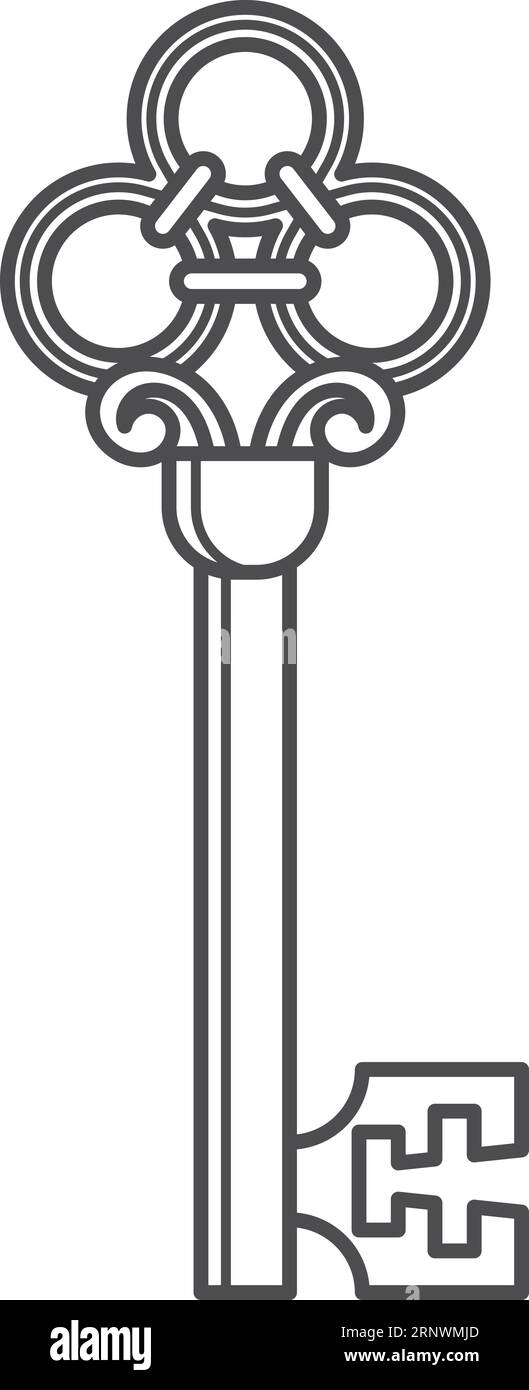 Clé ancienne avec ornement en métal. Symbole de ligne d'indice Illustration de Vecteur