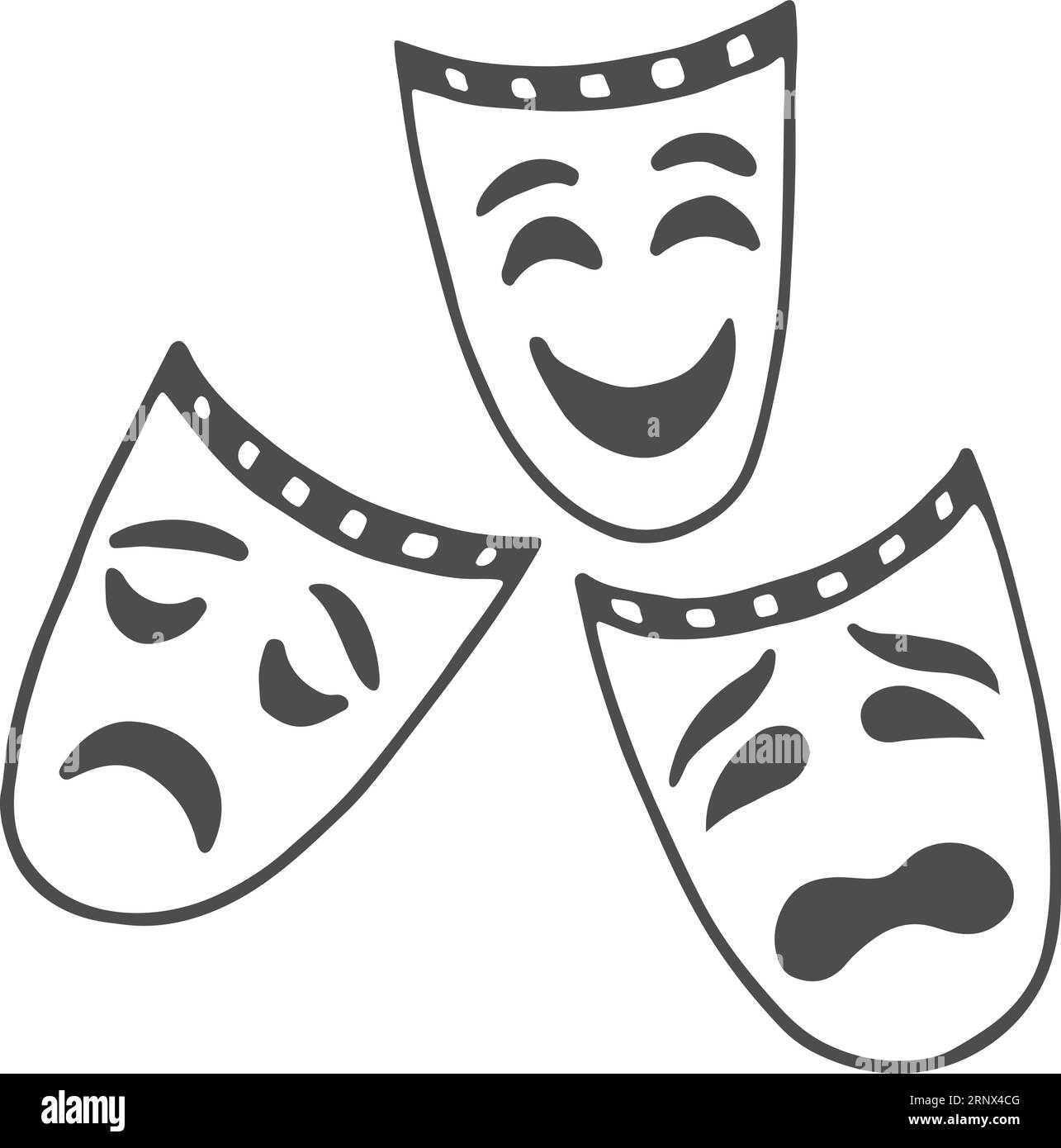 Icône de masque de tragédie et de comédie. Symbole classique du théâtre Illustration de Vecteur