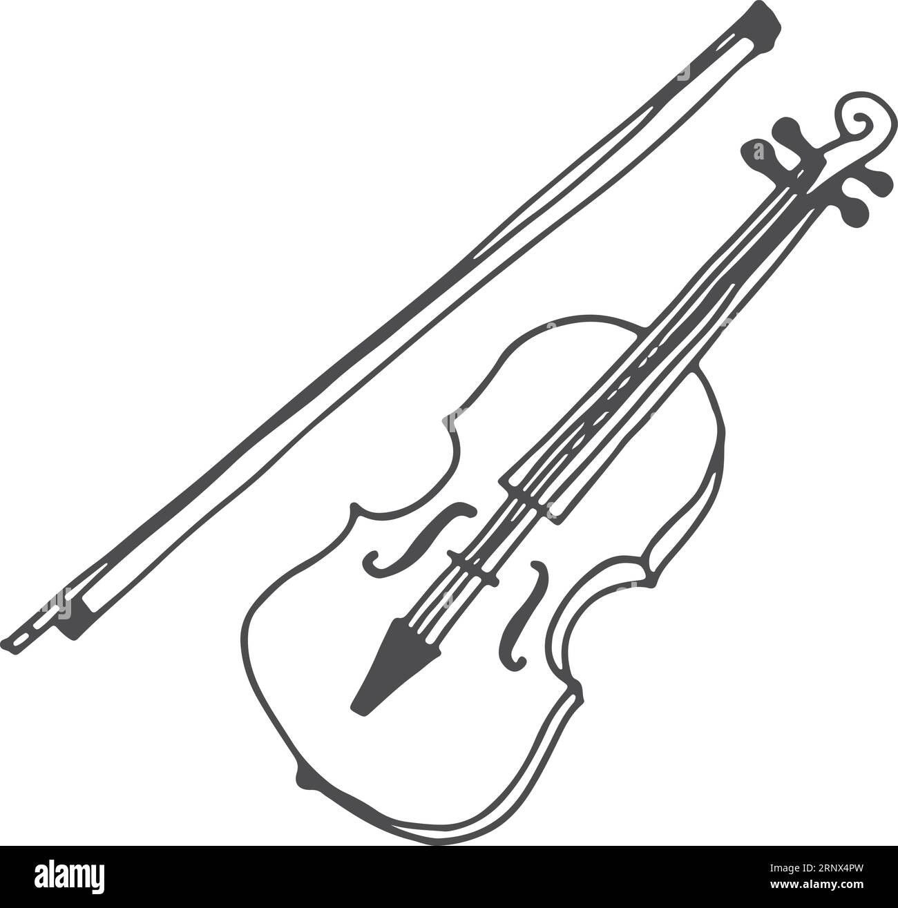 Dessin au violon. Icône de musique classique dessinée à la main Illustration de Vecteur