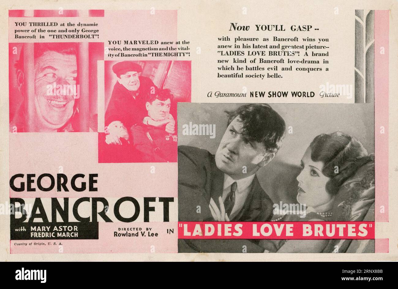 GEORGE BANCROFT et MARY ASTOR dans LADIES LOVE BRUTES 1930 réalisateur ROWLAND V. LEE jouent Zoe Akins scénario Waldemar Young et Herman J. Mankiewicz Paramount Pictures Banque D'Images