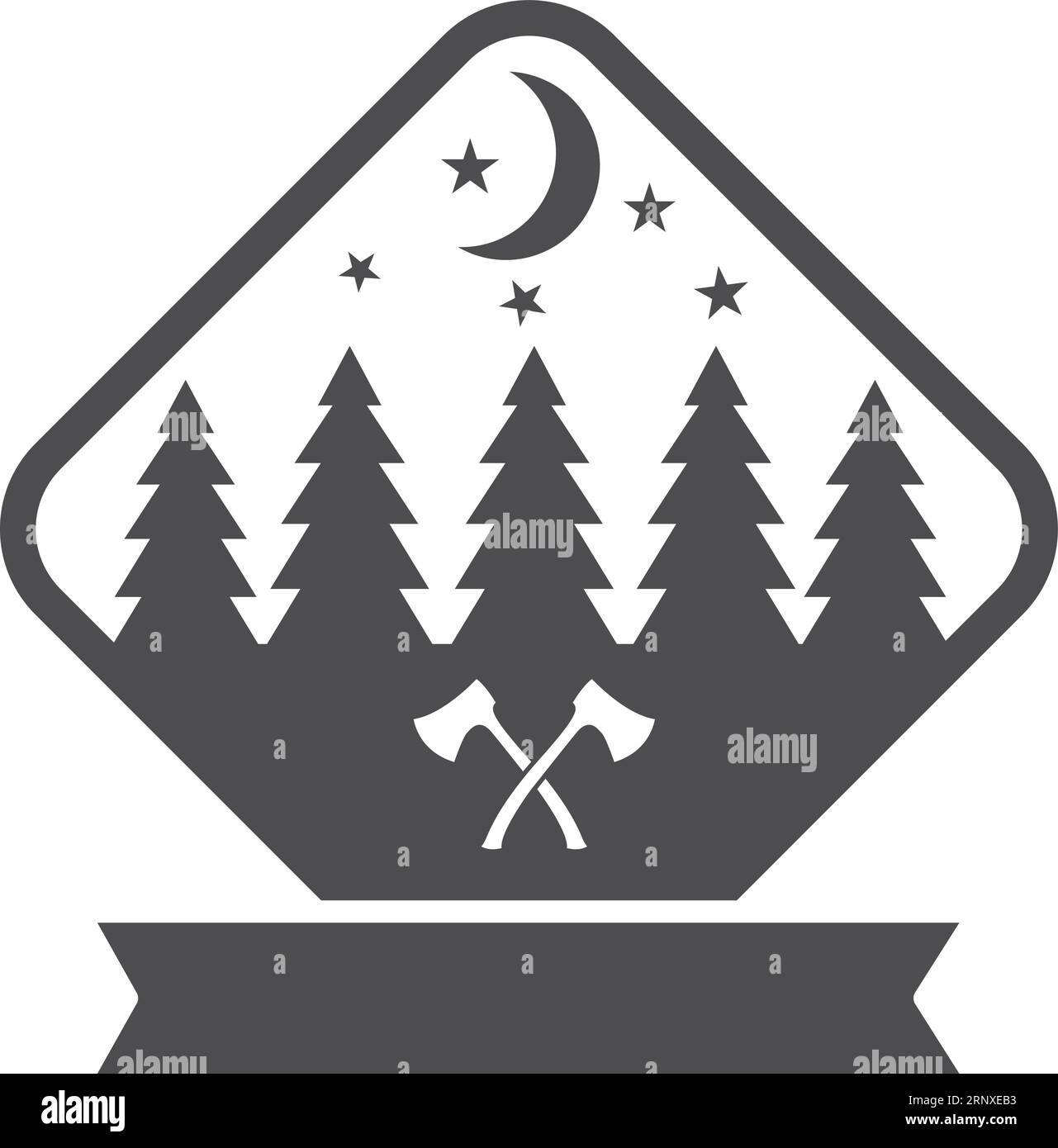 Emblème de la forêt. Écusson de voyage noir pour l'extérieur. Logo bûcheron Illustration de Vecteur