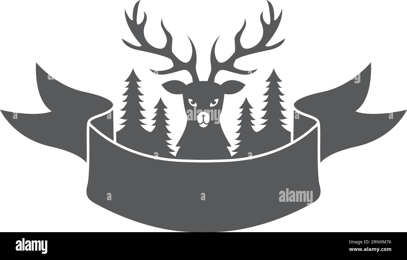 Badge noir de cerf forestier. Emblème du club de chasse Illustration de Vecteur