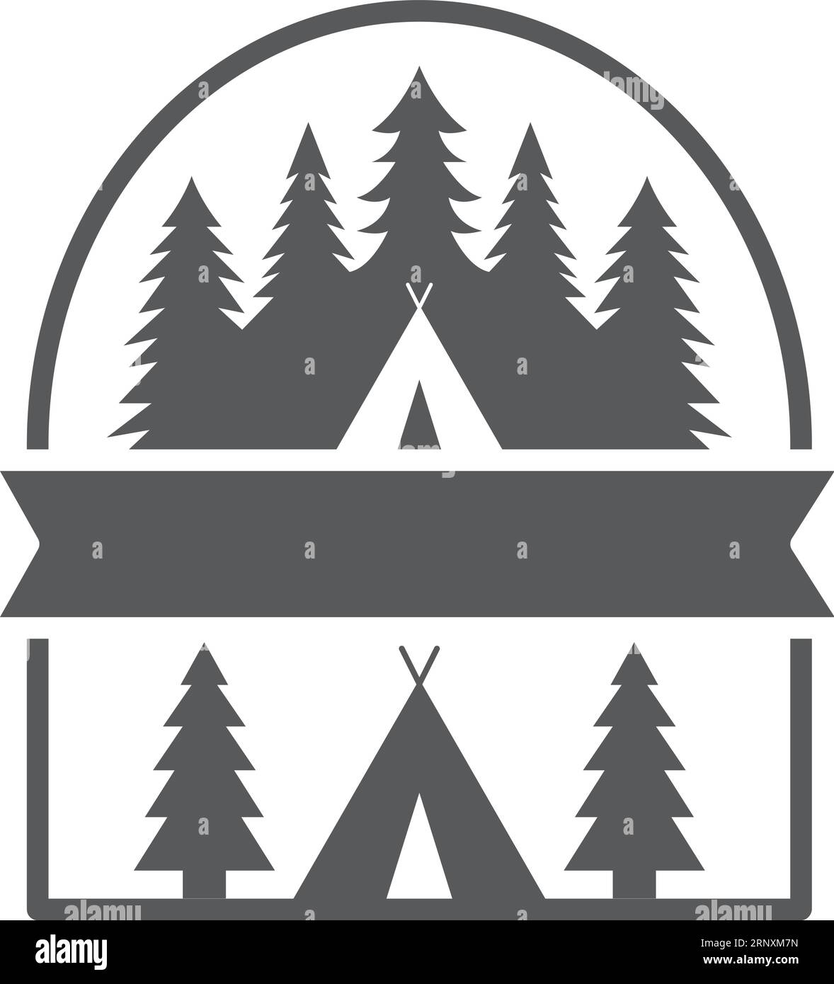 Badge de camping de forêt sauvage. Logo noir du club d'aventure Illustration de Vecteur