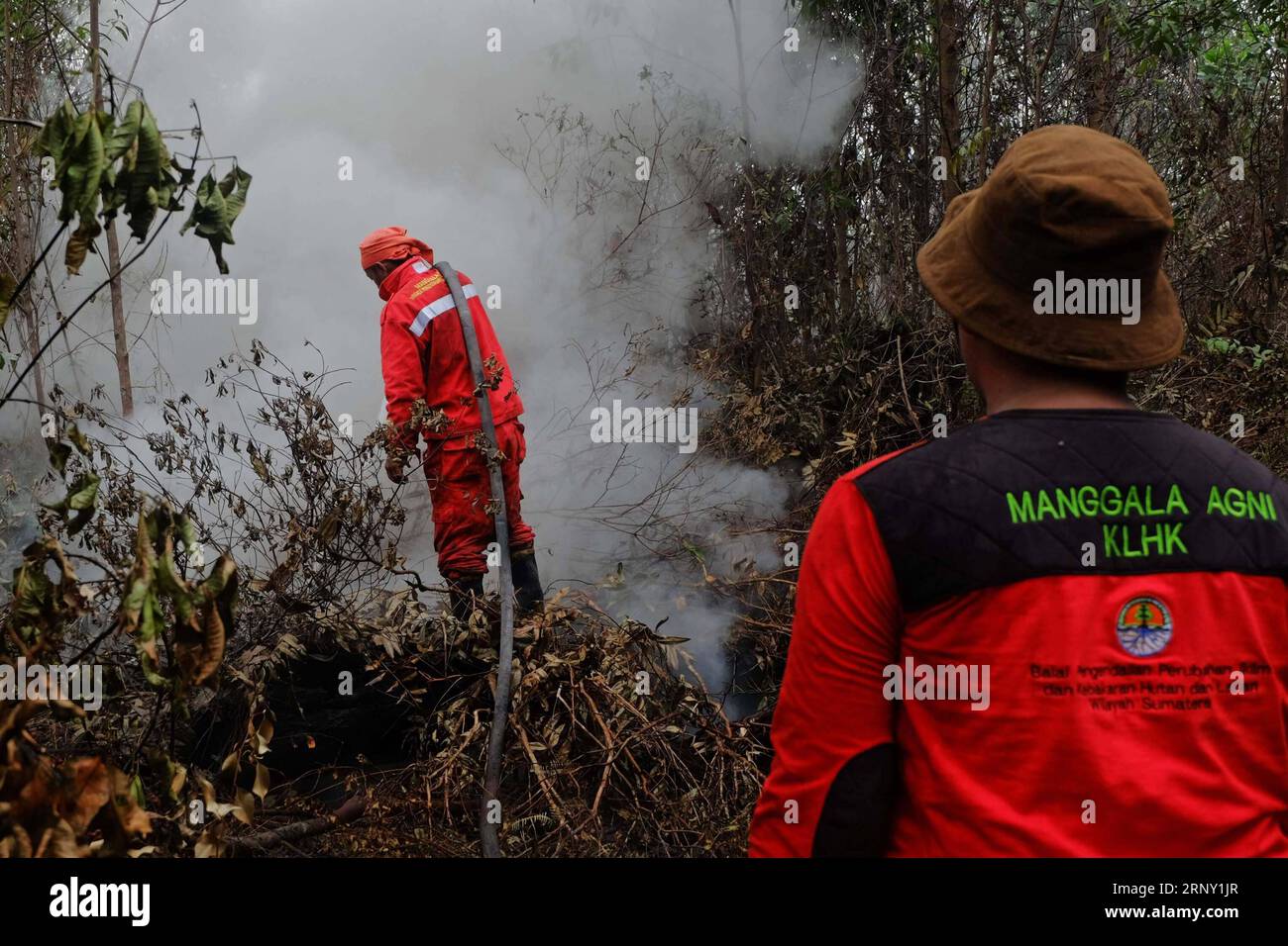 (180221) -- RIAU, 21 février 2018 -- les pompiers tentent d'éteindre les feux de tourbe à Pekanbaru, Riau, Indonésie, 21 février 2018. Plusieurs provinces indonésiennes ont établi un état d ' alerte d ' urgence pour les incendies de forêt et de terre. (Whw) INDONÉSIE-RIAU-FEU DE TOURBE DedixSutisna PUBLICATIONxNOTxINxCHN Banque D'Images