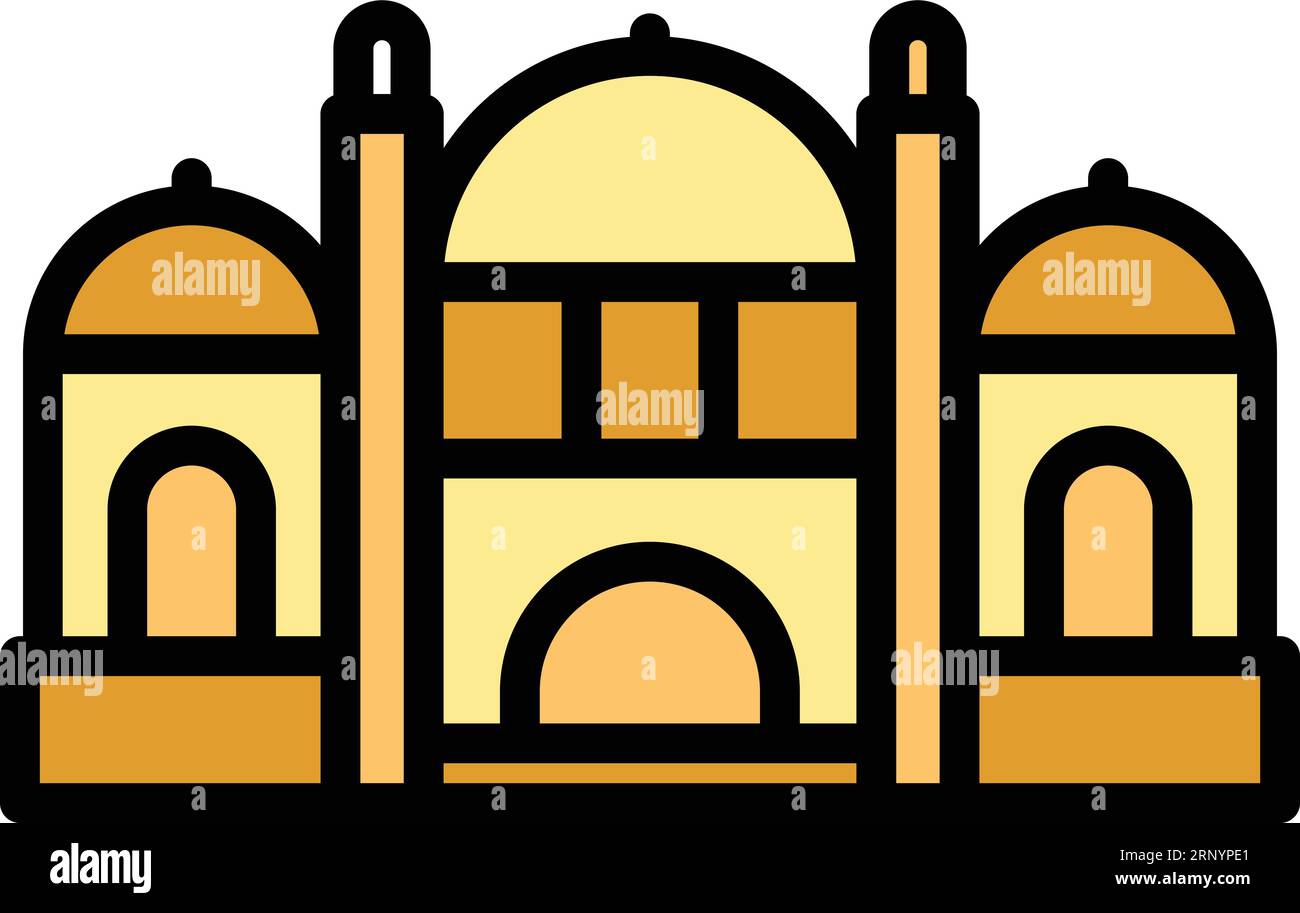 Vecteur de contour d'icône de bâtiment de temple indien. Skyline de la ville. Inde calcutta couleur plat Illustration de Vecteur