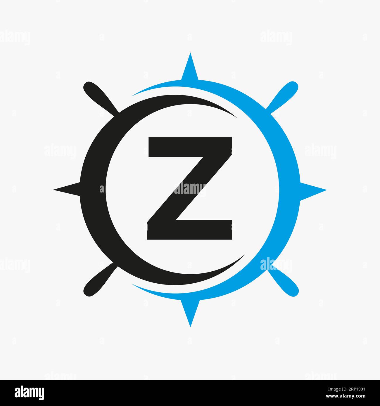 Concept de logo de navire de lettre Z avec modèle de vecteur de signe de roue de navire Illustration de Vecteur