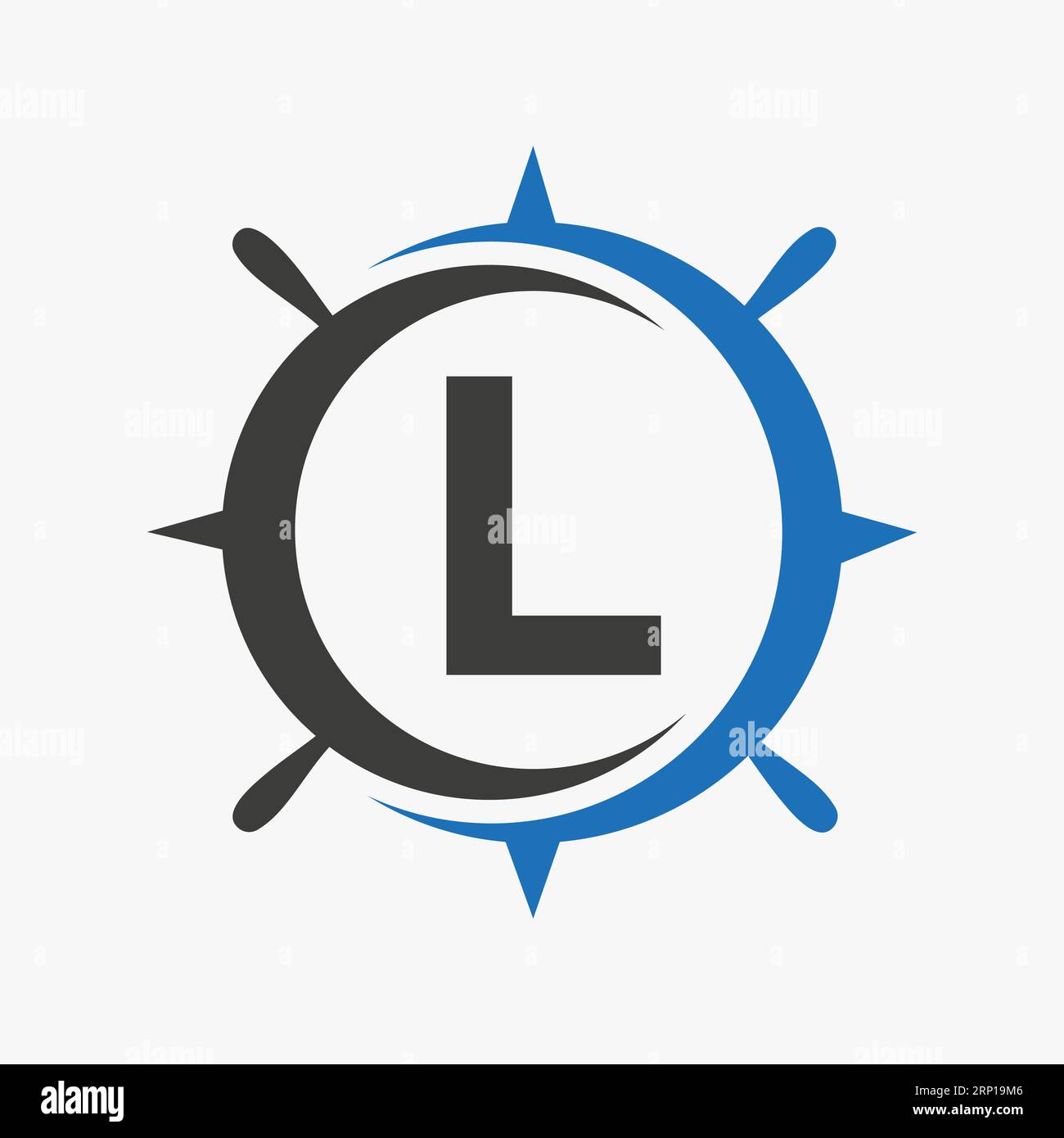 Concept de logo de navire de lettre L avec modèle de vecteur de signe de roue de navire Illustration de Vecteur