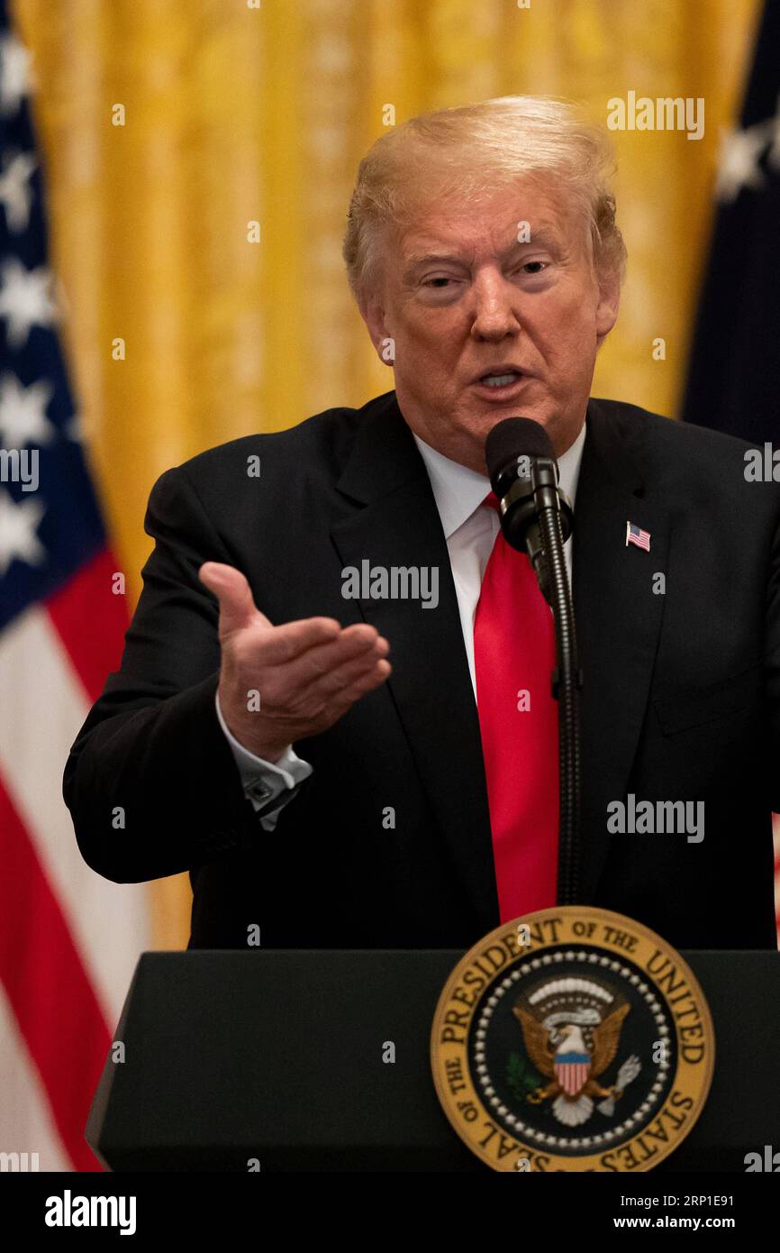 (180629) -- WASHINGTON, le 29 juin 2018 -- le président américain Donald Trump prononce un discours sur la Loi sur les réductions d'impôts et l'emploi à la Maison Blanche à Washington D.C., aux États-Unis, le 29 juin 2018.) U.S.-WASHINGTON D.C.-TRUMP-TAX-REMARQUES TINGXSHEN PUBLICATIONXNOTXINXCHN Banque D'Images