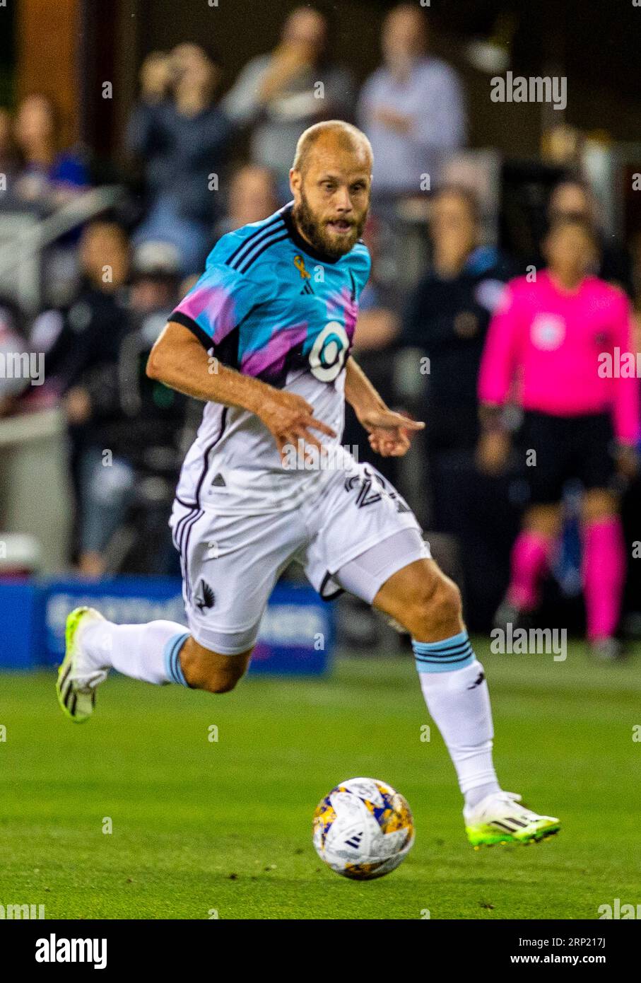 02 septembre 2023 San Jose, CA États-Unis le défenseur du Minnesota Devin Padelford (22 ans) donne un coup de pied au terrain lors du match en MLS entre le Minnesota United FC et les Earthquakes de San Jose au PayPal Park San Jose Calif. Thurman James/CSM Banque D'Images