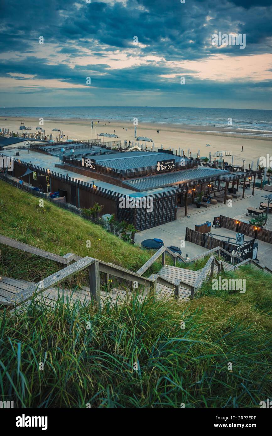 Escaliers en bois à la plage, Zandvoort, pays-Bas Banque D'Images