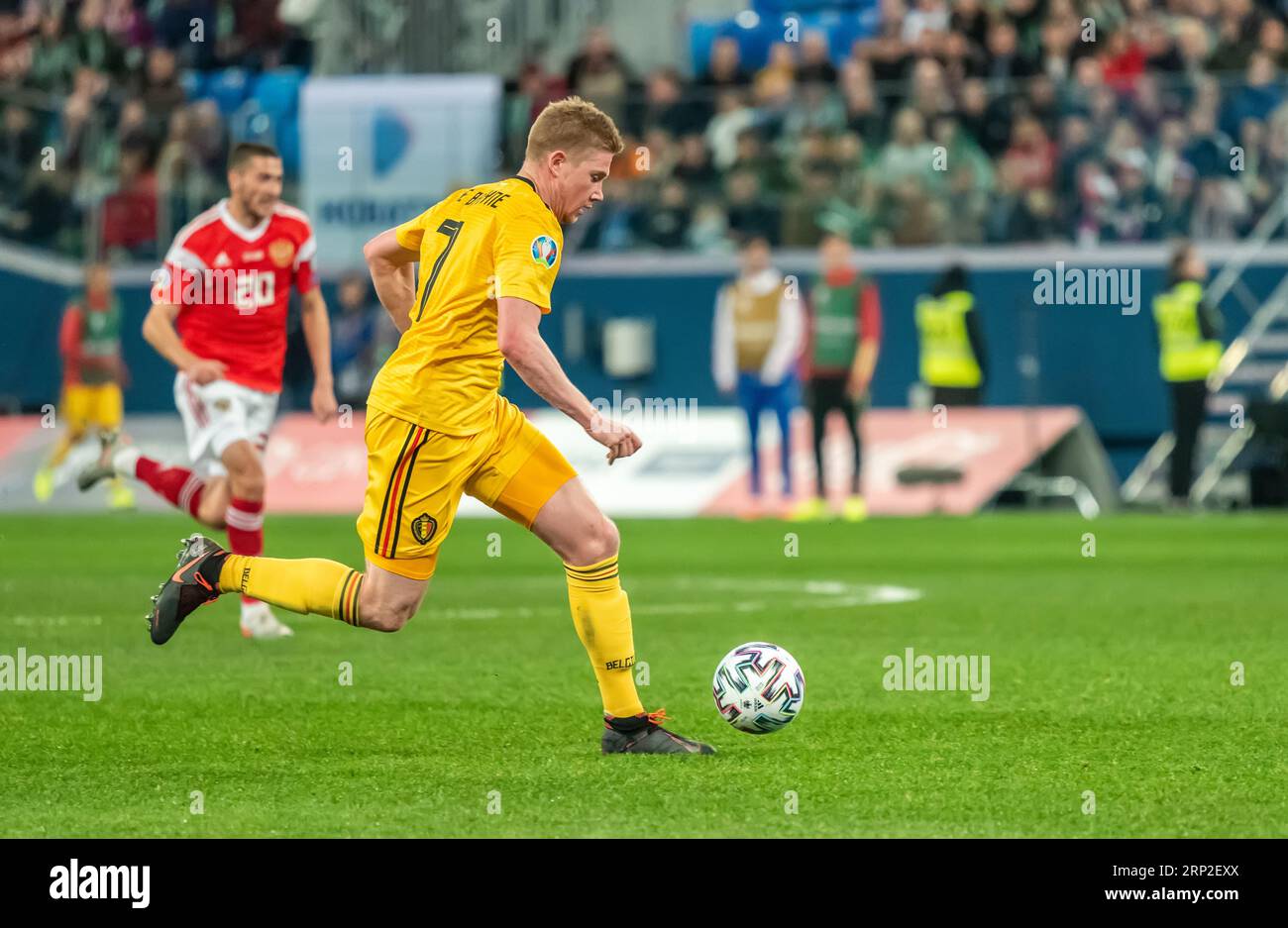 Saint-Pétersbourg, Russie – 16 novembre 2019. Kevin de Bruyne, milieu de terrain de l'équipe nationale belge de football, lors du match de qualification Euro 2020 de l'UEFA Russ Banque D'Images