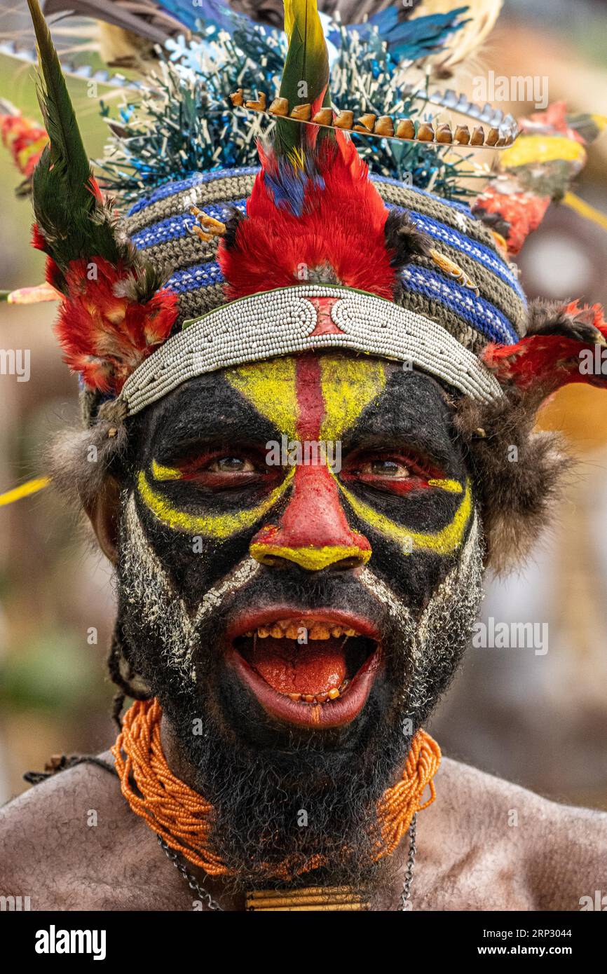 Danseurs en peinture de guerre, Sing Sing, Festival, Mont Hagen, Papouasie-Nouvelle-Guinée Banque D'Images
