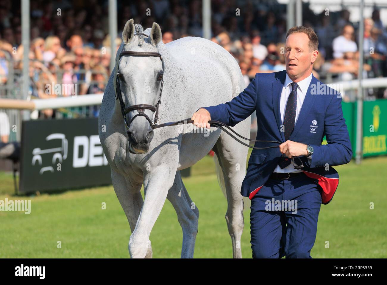 30 août 2023 Burghley Horse Trials inspection vétérinaire Oliver Towned avec Swallow, Springs Banque D'Images