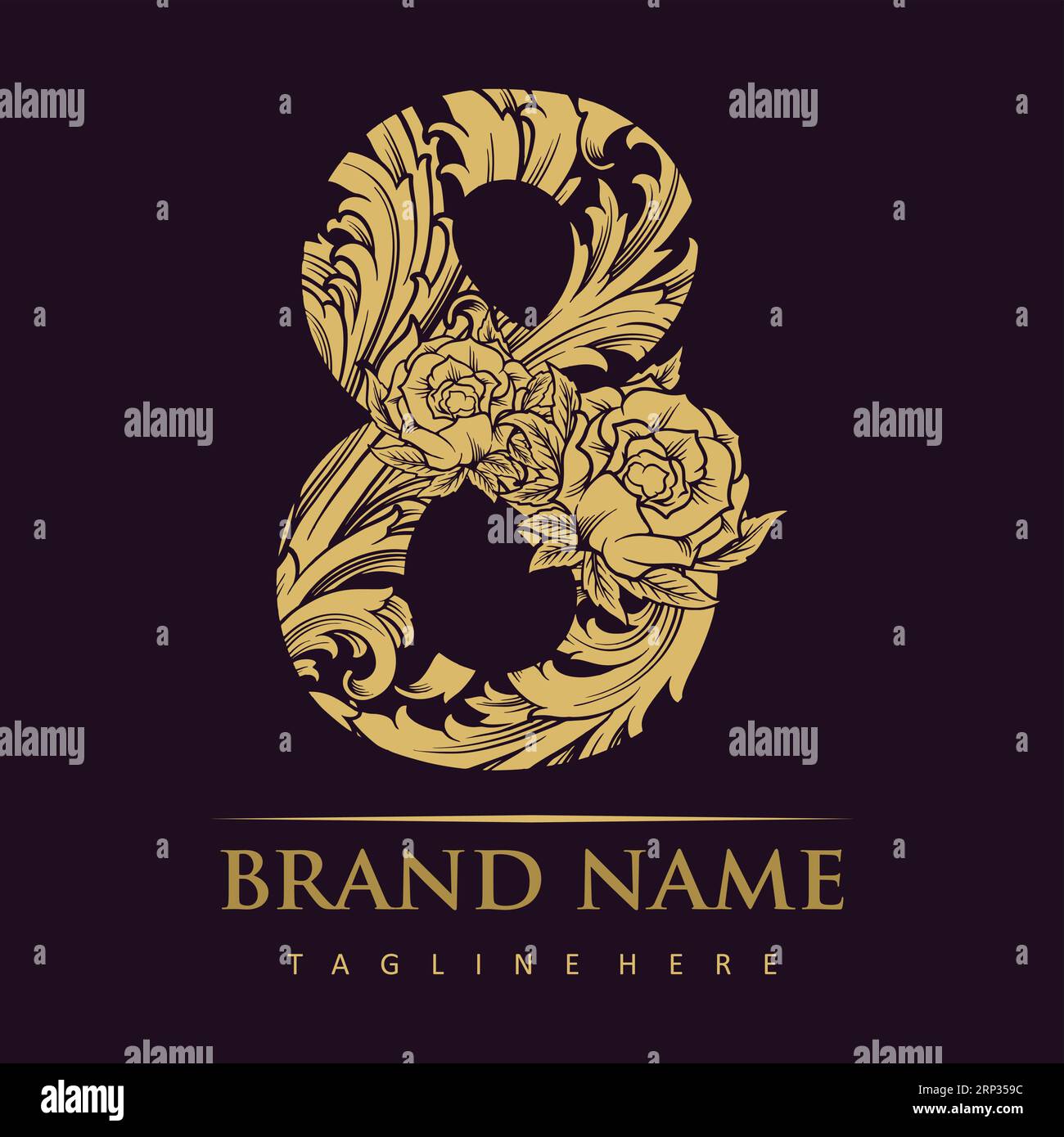 Vintage monogramme initial 8 avec de délicates gravures florales illustrations vectorielles pour votre logo de travail, t-shirt de marchandises, autocollants et dessins d'étiquettes, p Illustration de Vecteur