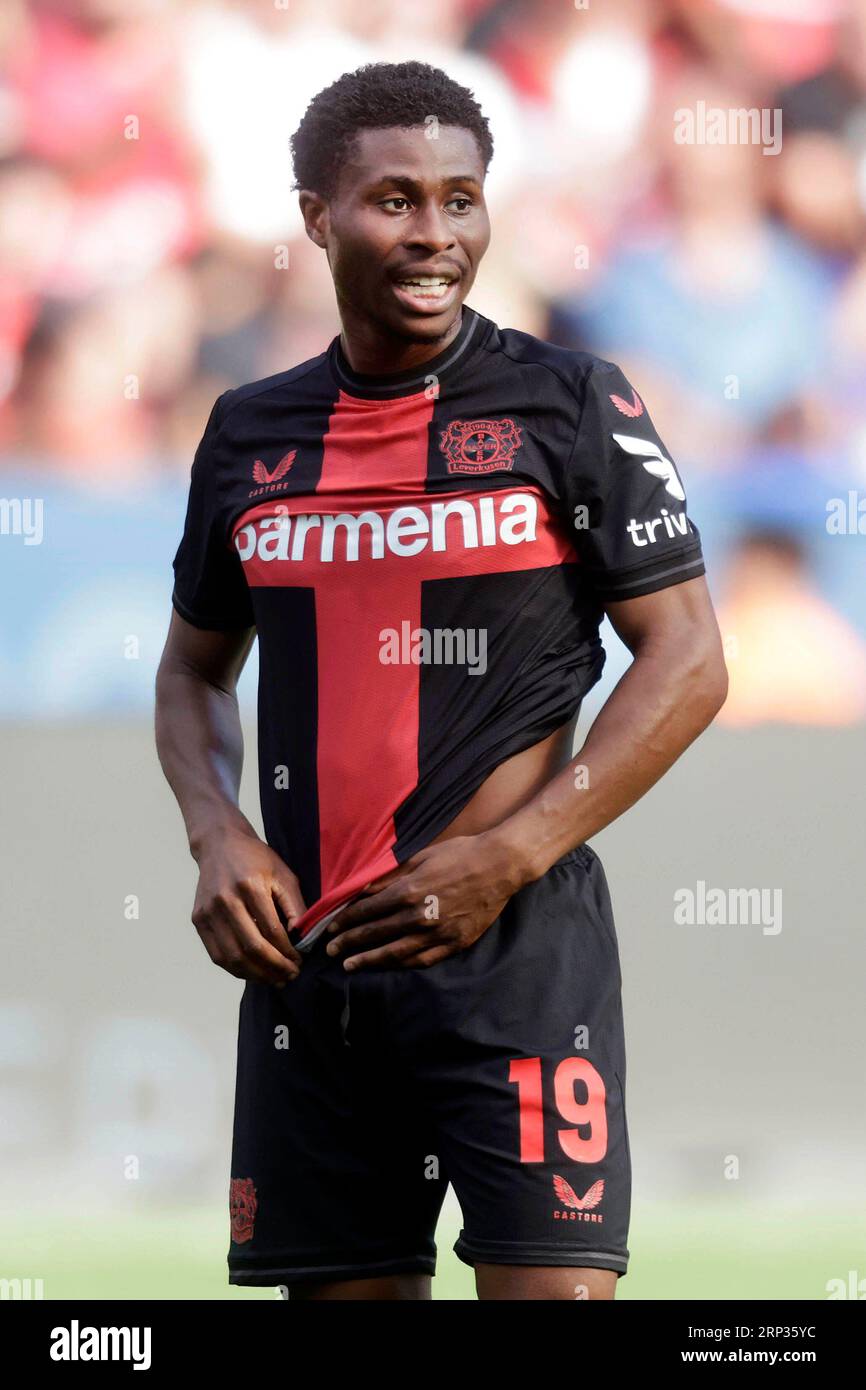 Leverkusen, Deutschland, 1. Fussball Bundesliga Bayer 04 Leverkusen : SV Darmstadt 98 5-1 am 02. 09. 2023 In der Bay Arena in Leverkusen Nathan TELLA (LEV) Foto : Norbert Schmidt, Duesseldorf Banque D'Images